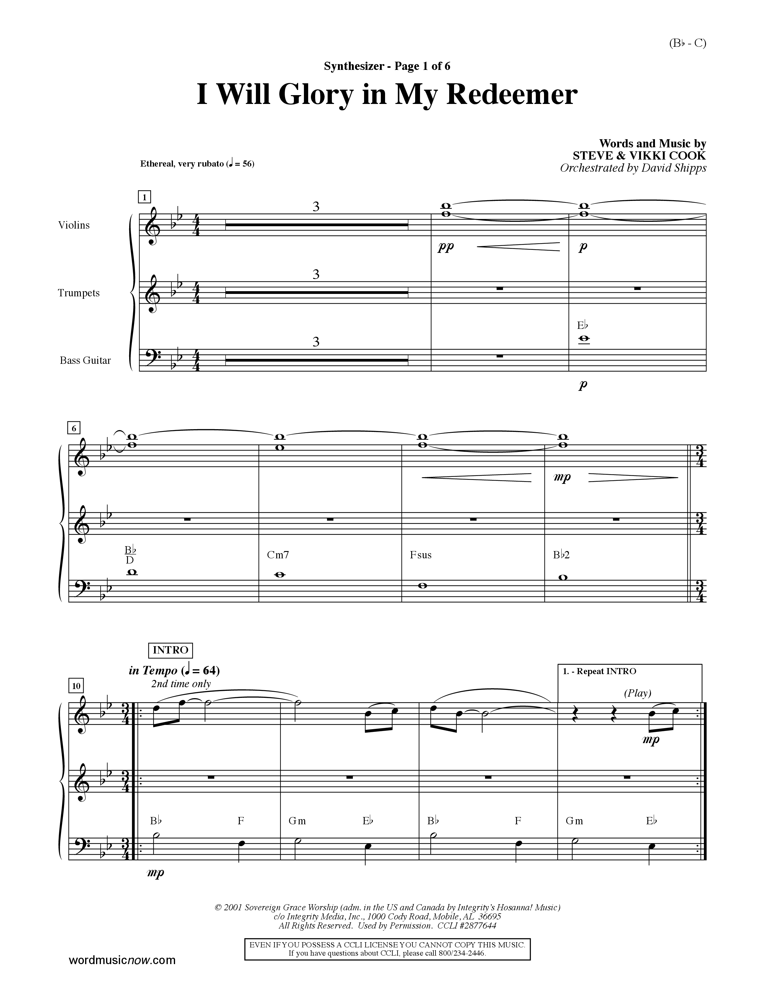 I Will Glory In My Redeemer (Choral Anthem SATB) Synth (Word Music Choral / Orch. David Shipps)