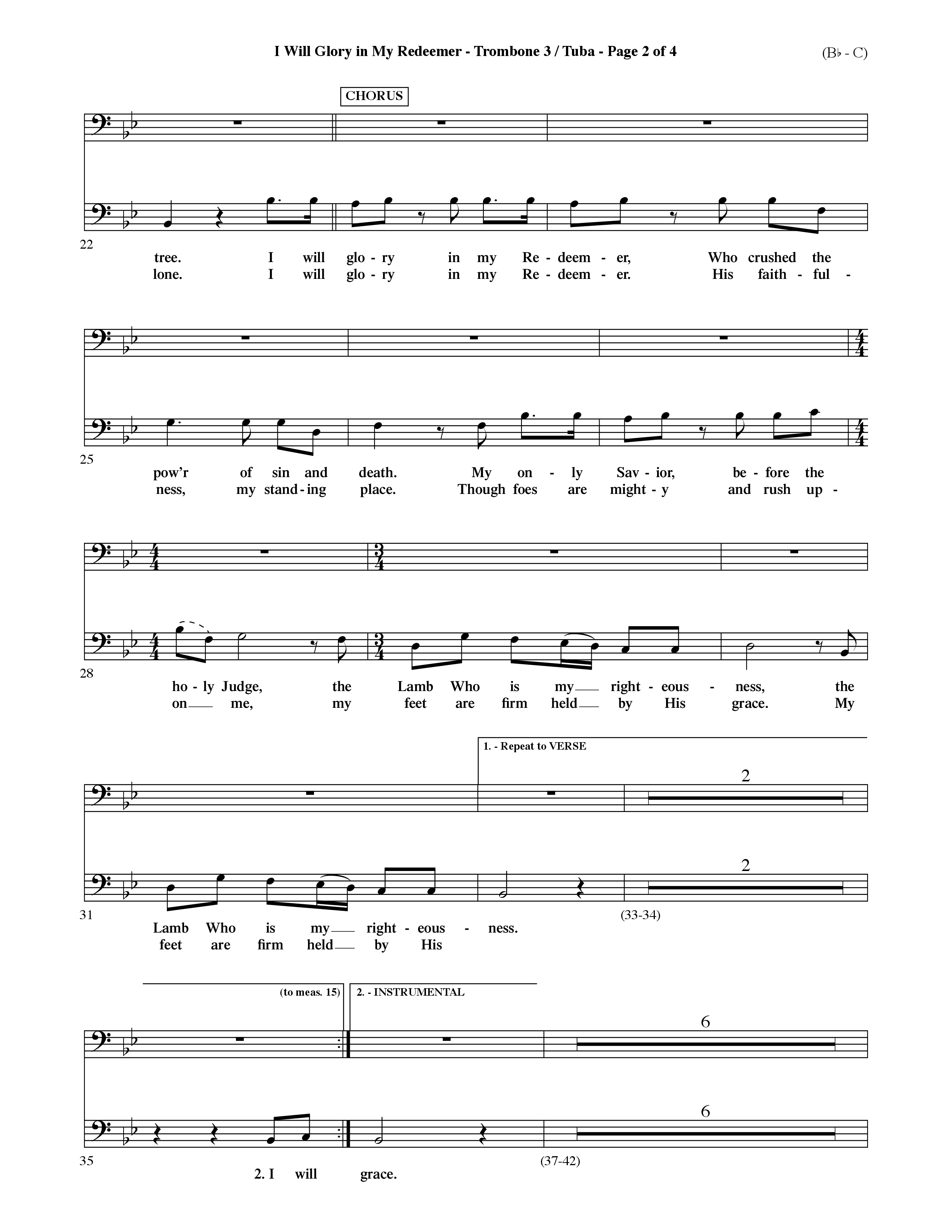 I Will Glory In My Redeemer (Choral Anthem SATB) Trombone 3/Tuba (Word Music Choral / Orch. David Shipps)