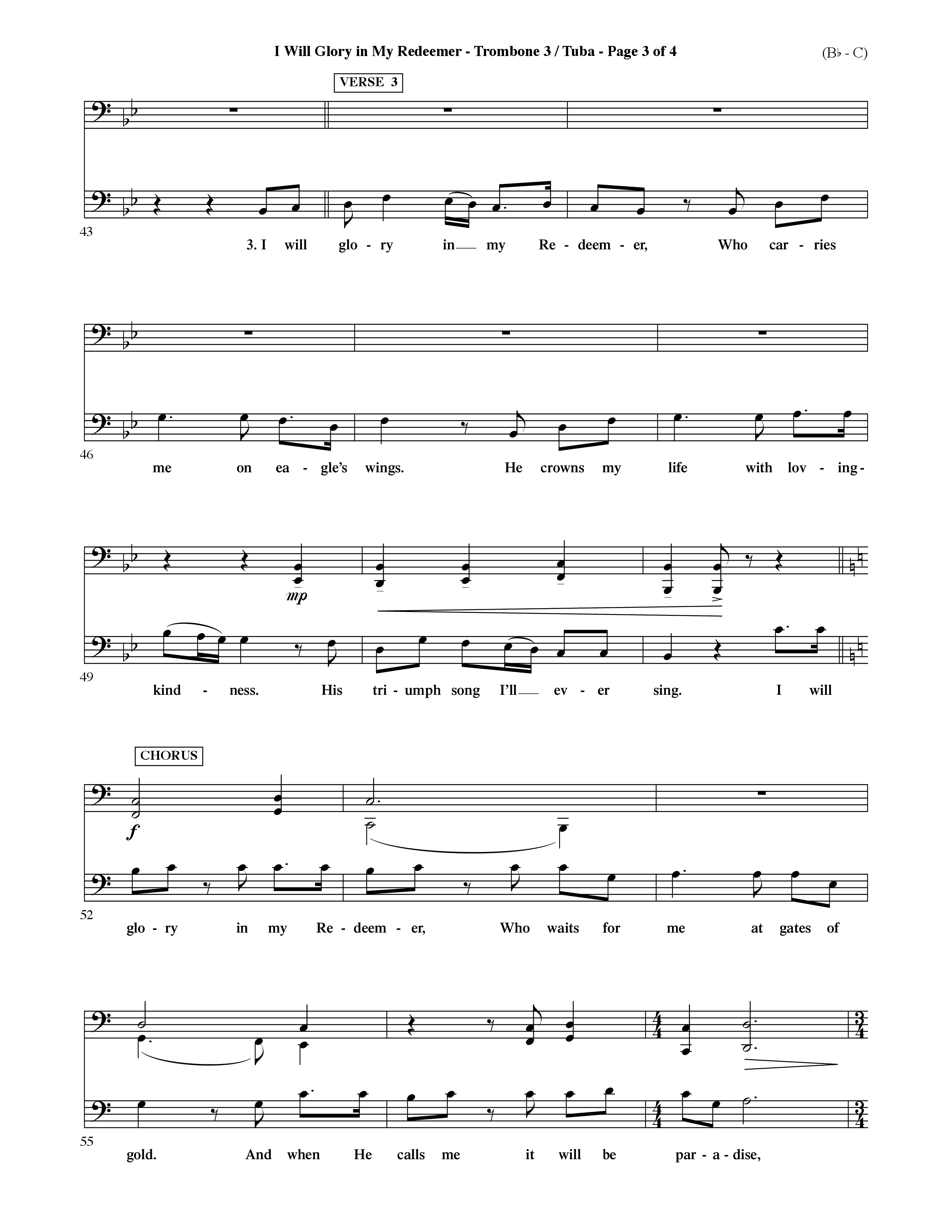 I Will Glory In My Redeemer (Choral Anthem SATB) Trombone 3/Tuba (Word Music Choral / Orch. David Shipps)