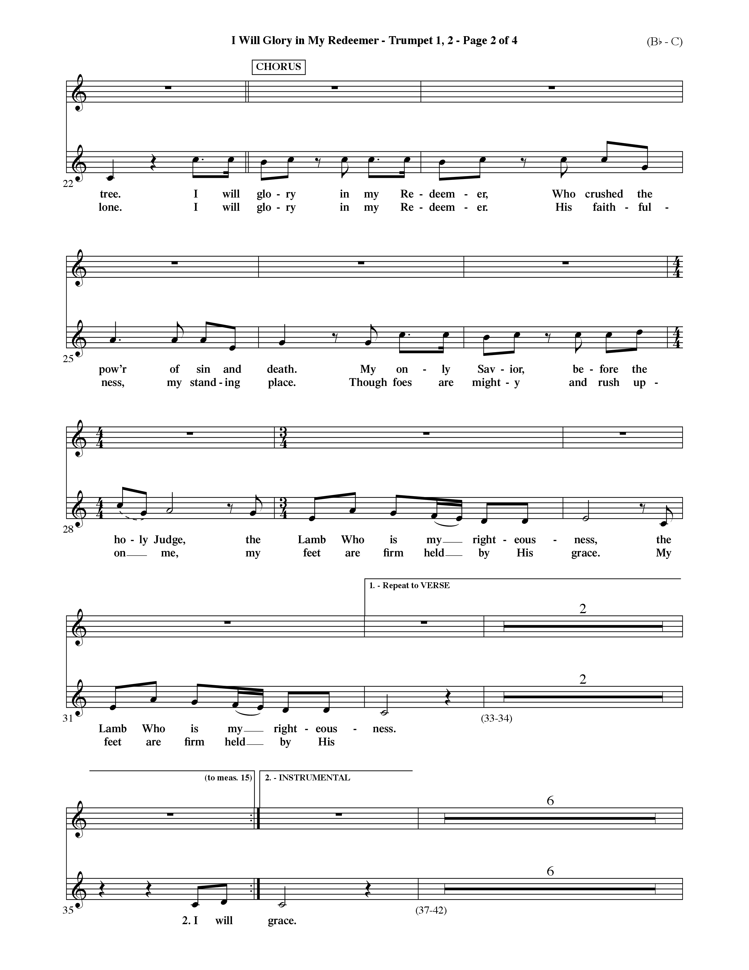 I Will Glory In My Redeemer (Choral Anthem SATB) Trumpet 1,2 (Word Music Choral / Orch. David Shipps)