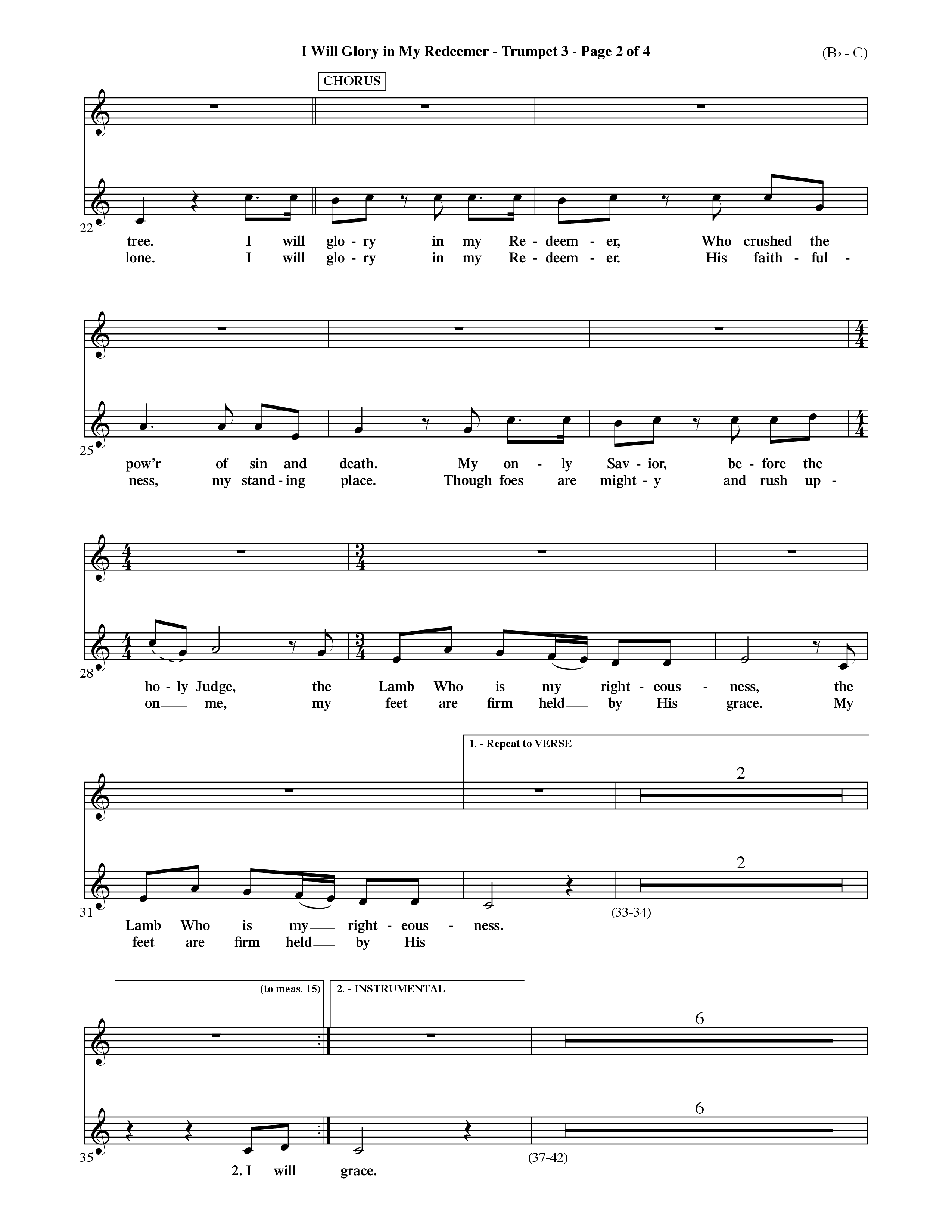 I Will Glory In My Redeemer (Choral Anthem SATB) Trumpet 3 (Word Music Choral / Orch. David Shipps)