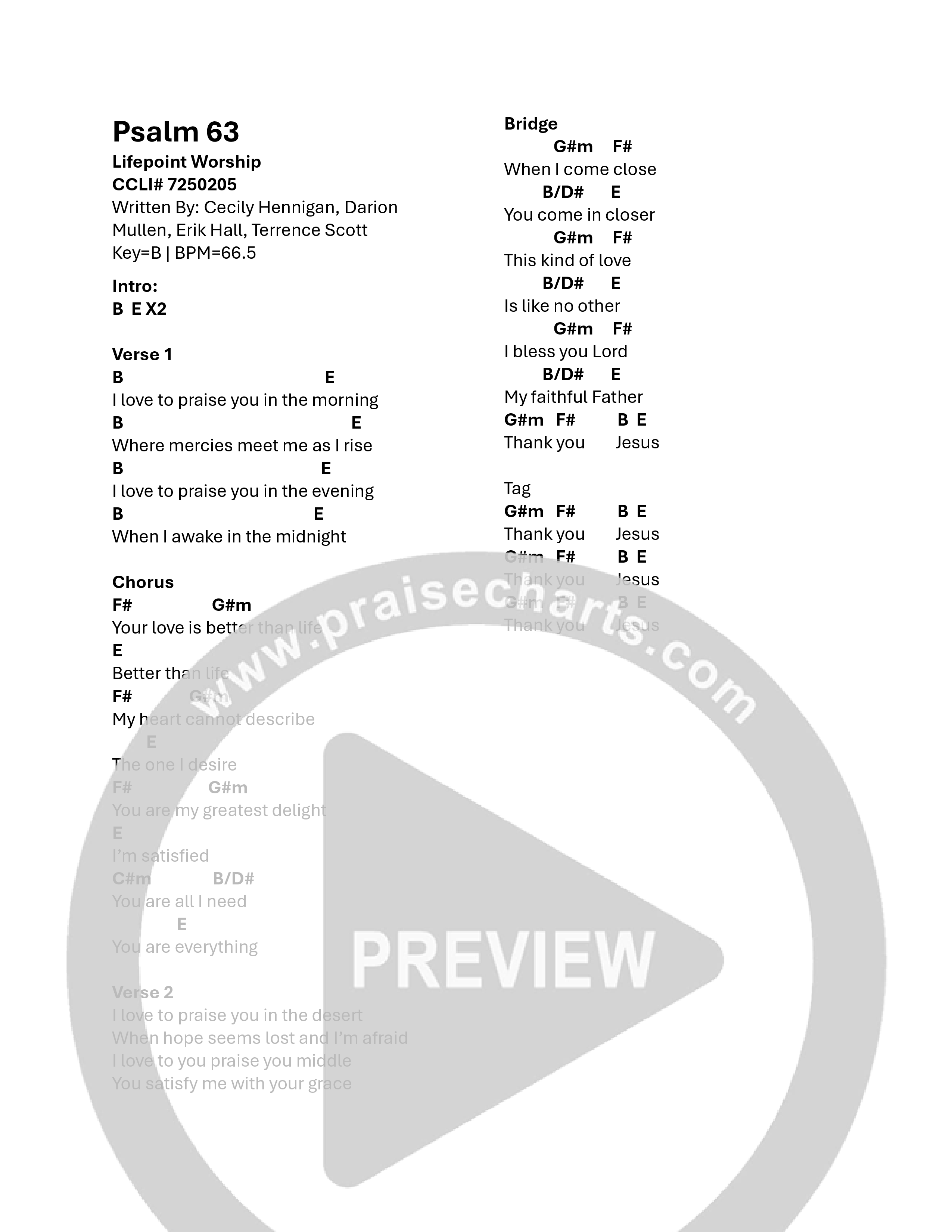 Psalm 63 (Live) Chord Chart (Lifepoint Worship)