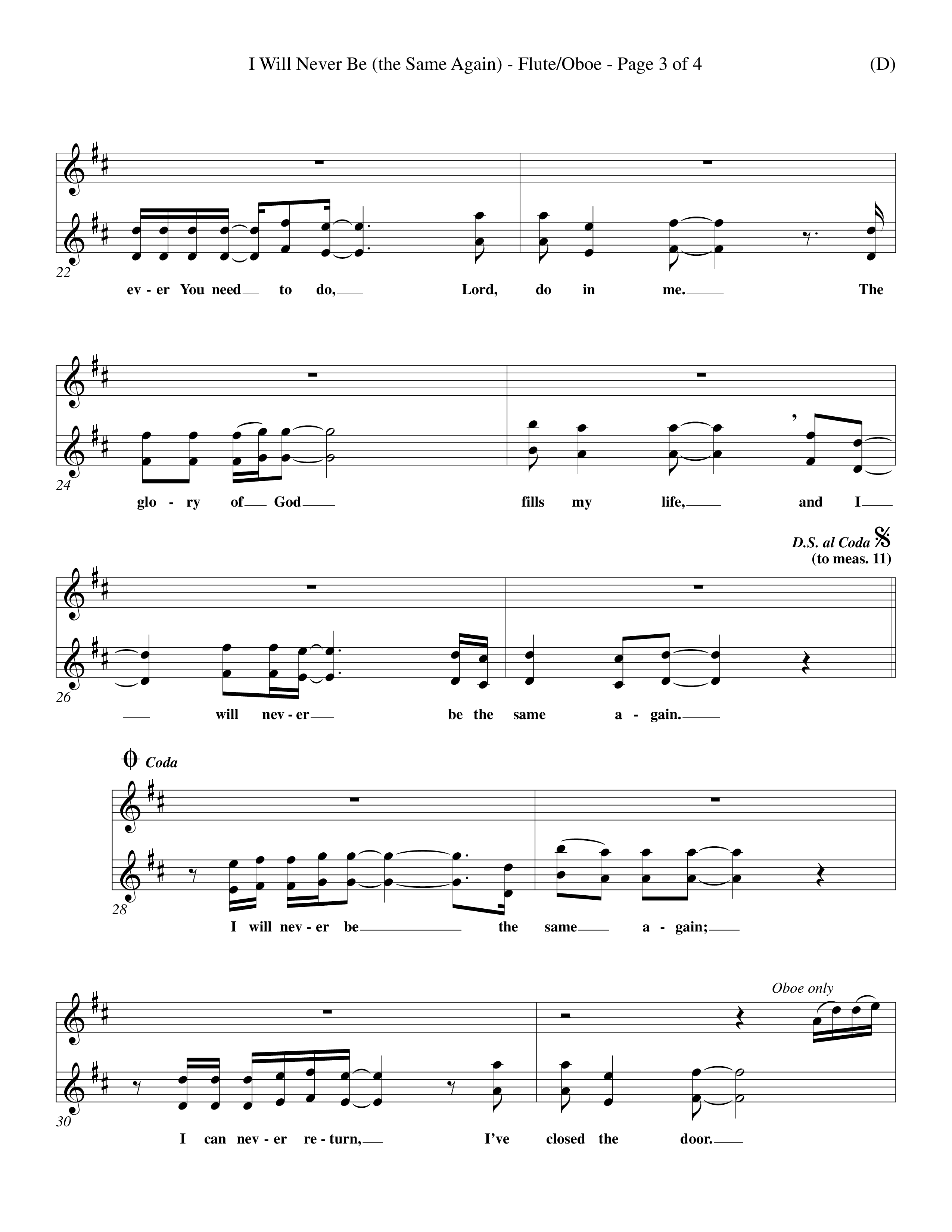 I Will Never Be (Choral Anthem SATB) Flute/Oboe (Word Music Choral / Orch. Keith Wilbanks)