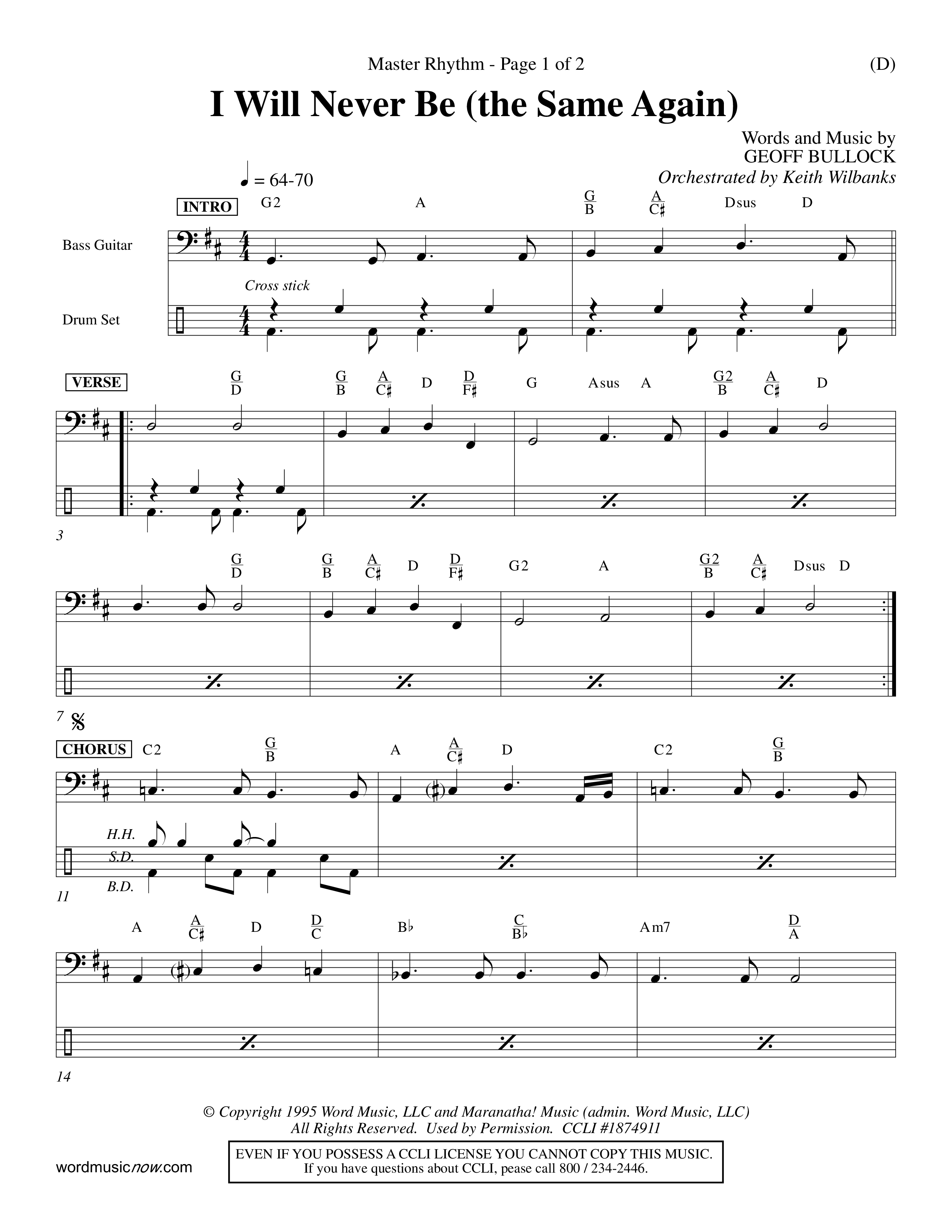 I Will Never Be (Choral Anthem SATB) Rhythm Chart (Word Music Choral / Orch. Keith Wilbanks)