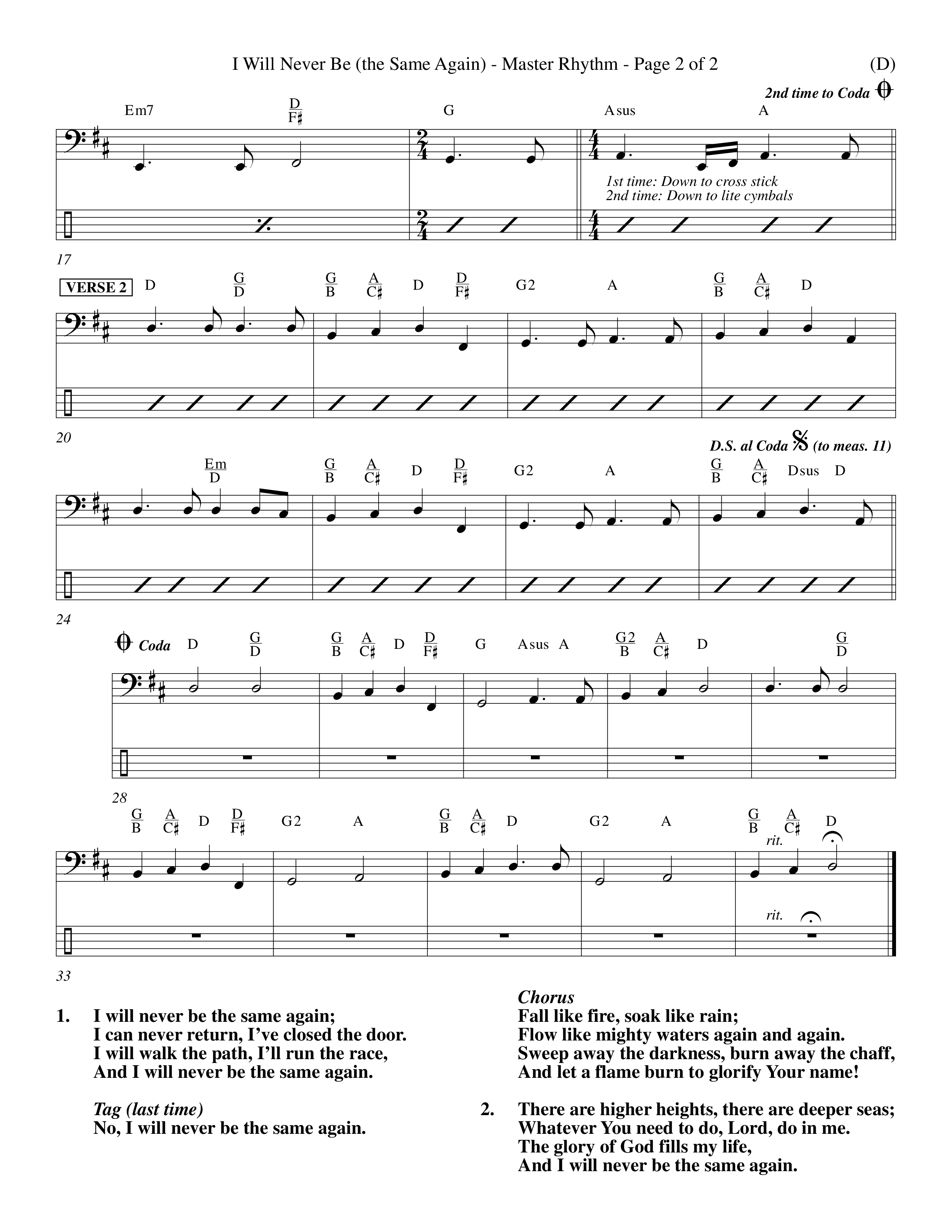 I Will Never Be (Choral Anthem SATB) Rhythm Chart (Word Music Choral / Orch. Keith Wilbanks)