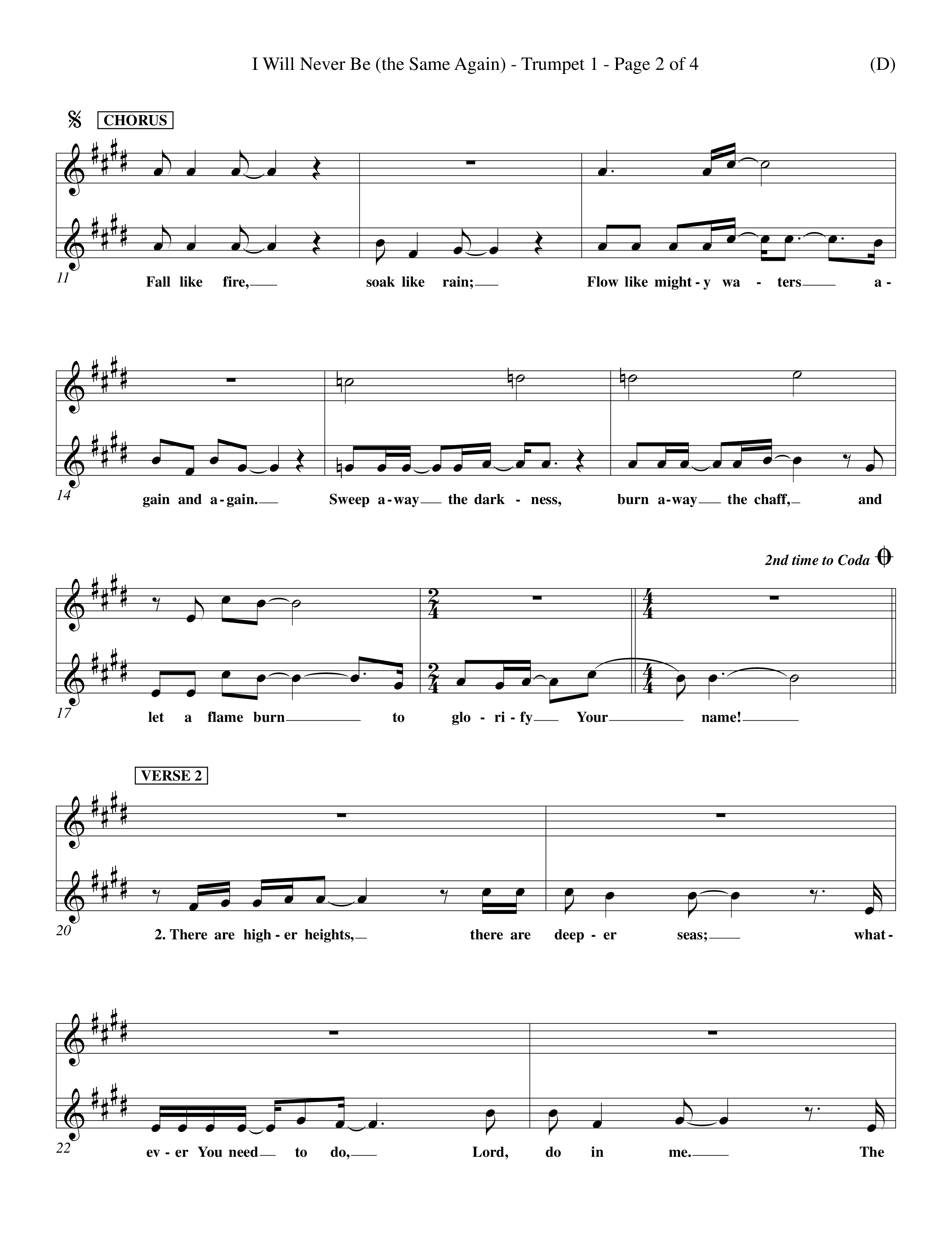 I Will Never Be (Choral Anthem SATB) Trumpet 1 (Word Music Choral / Orch. Keith Wilbanks)