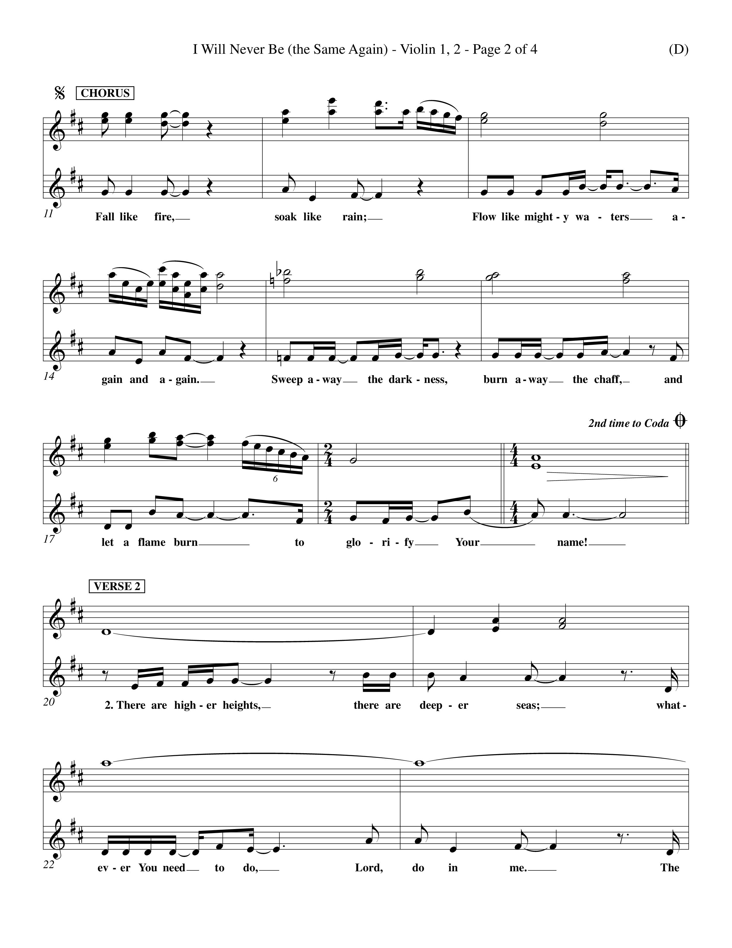 I Will Never Be (Choral Anthem SATB) Violin 1/2 (Word Music Choral / Orch. Keith Wilbanks)