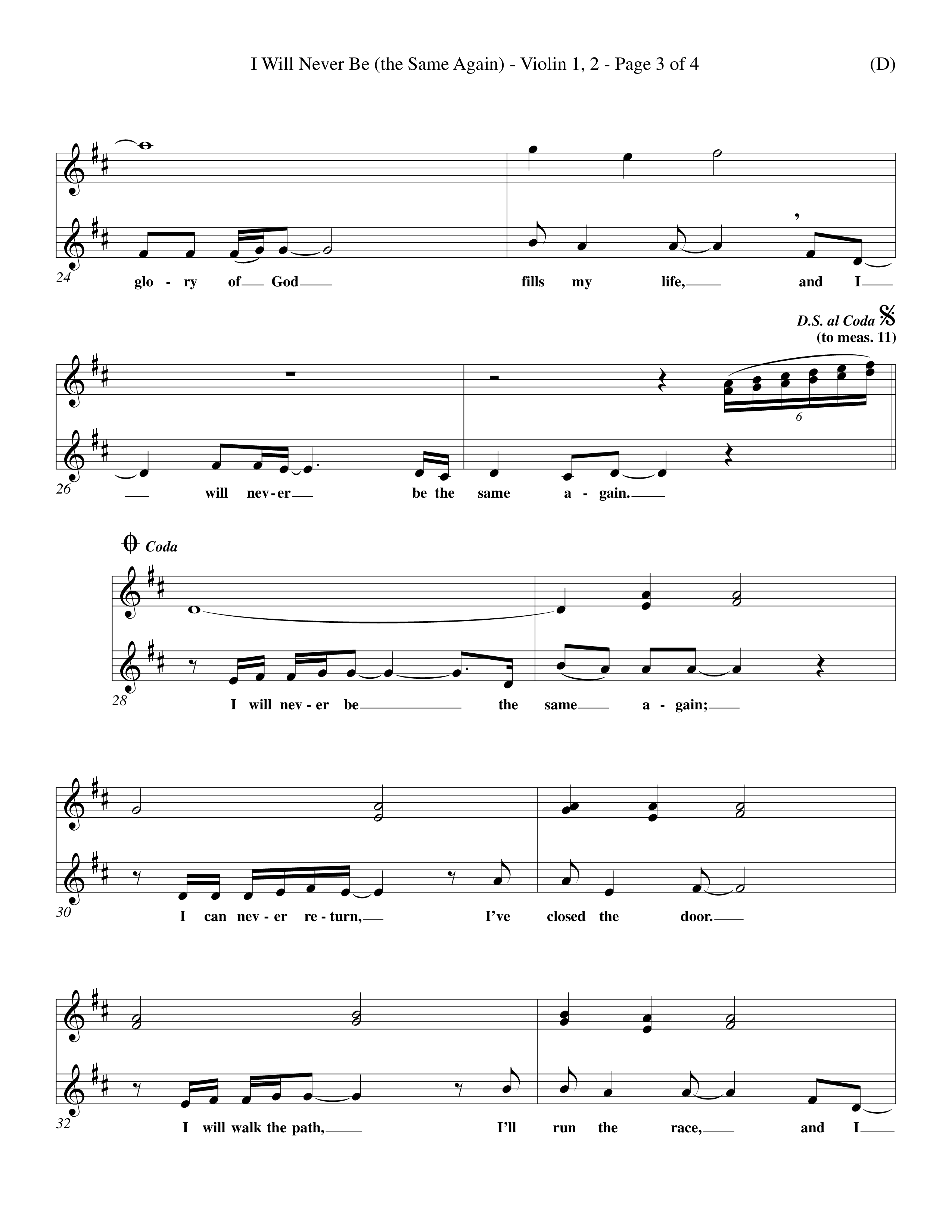I Will Never Be (Choral Anthem SATB) Violin 1/2 (Word Music Choral / Orch. Keith Wilbanks)