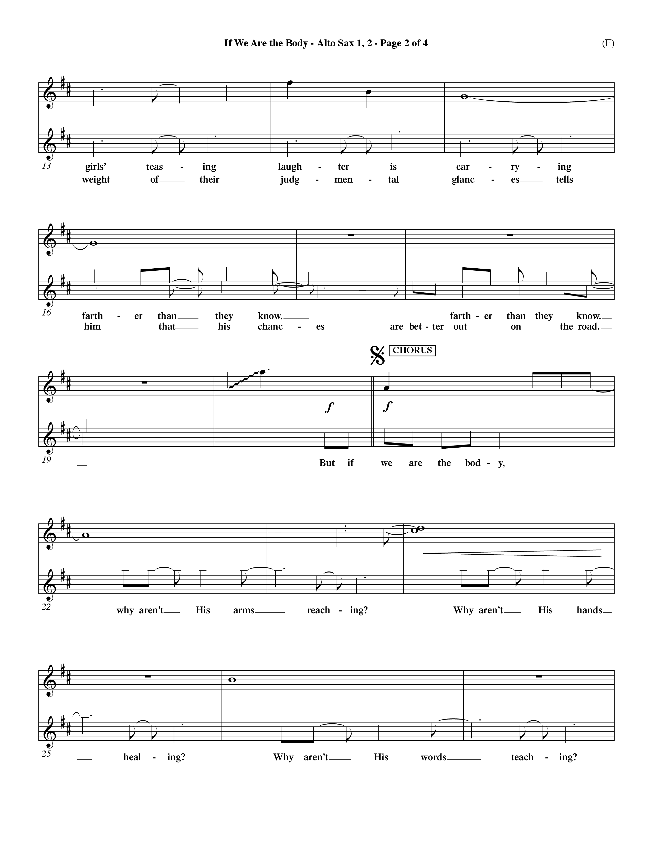 If We Are The Body (Choral Anthem SATB) Alto Sax 1/2 (Word Music Choral / Orch. Dave Williamson)