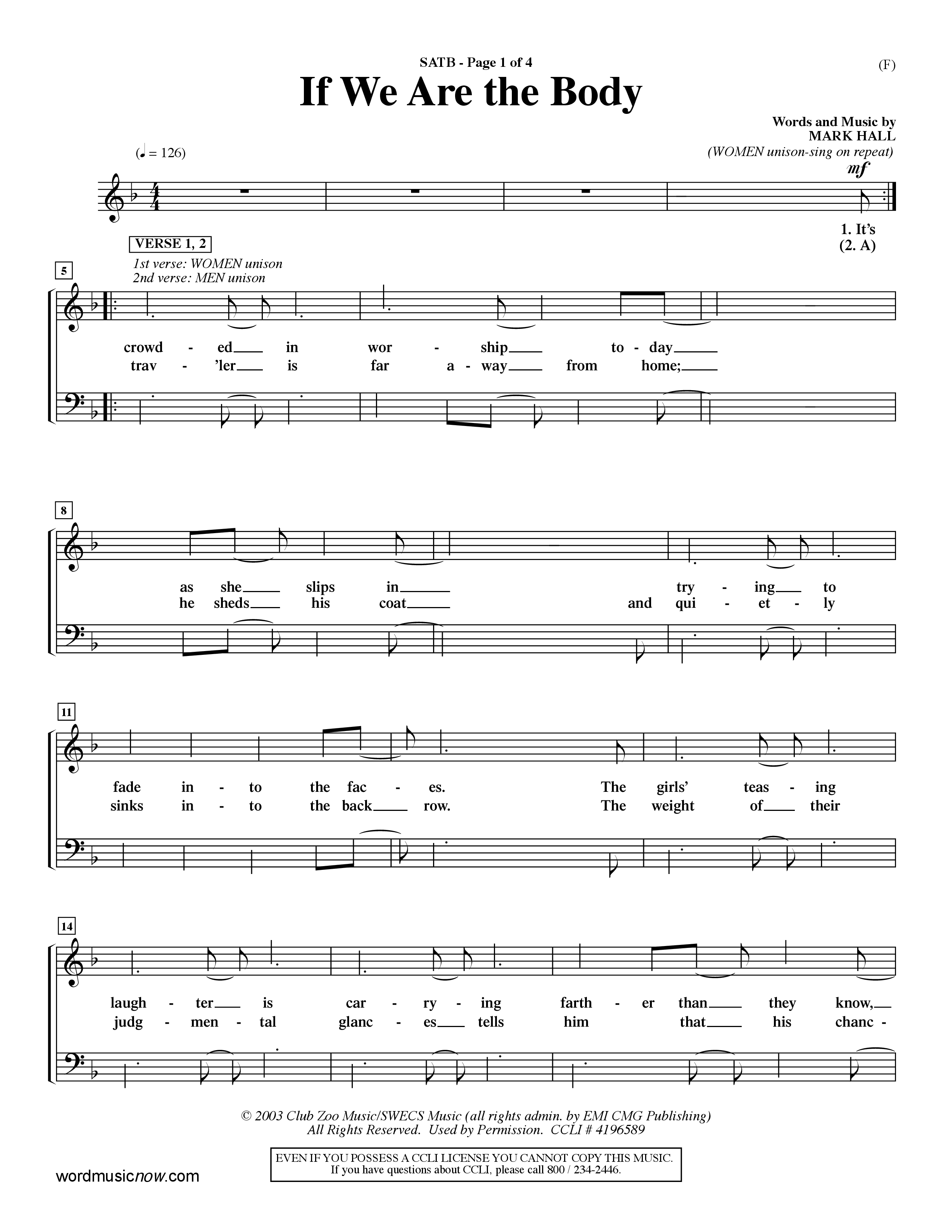 If We Are The Body (Choral Anthem SATB) Choir Sheet (SATB) (Word Music Choral / Orch. Dave Williamson)