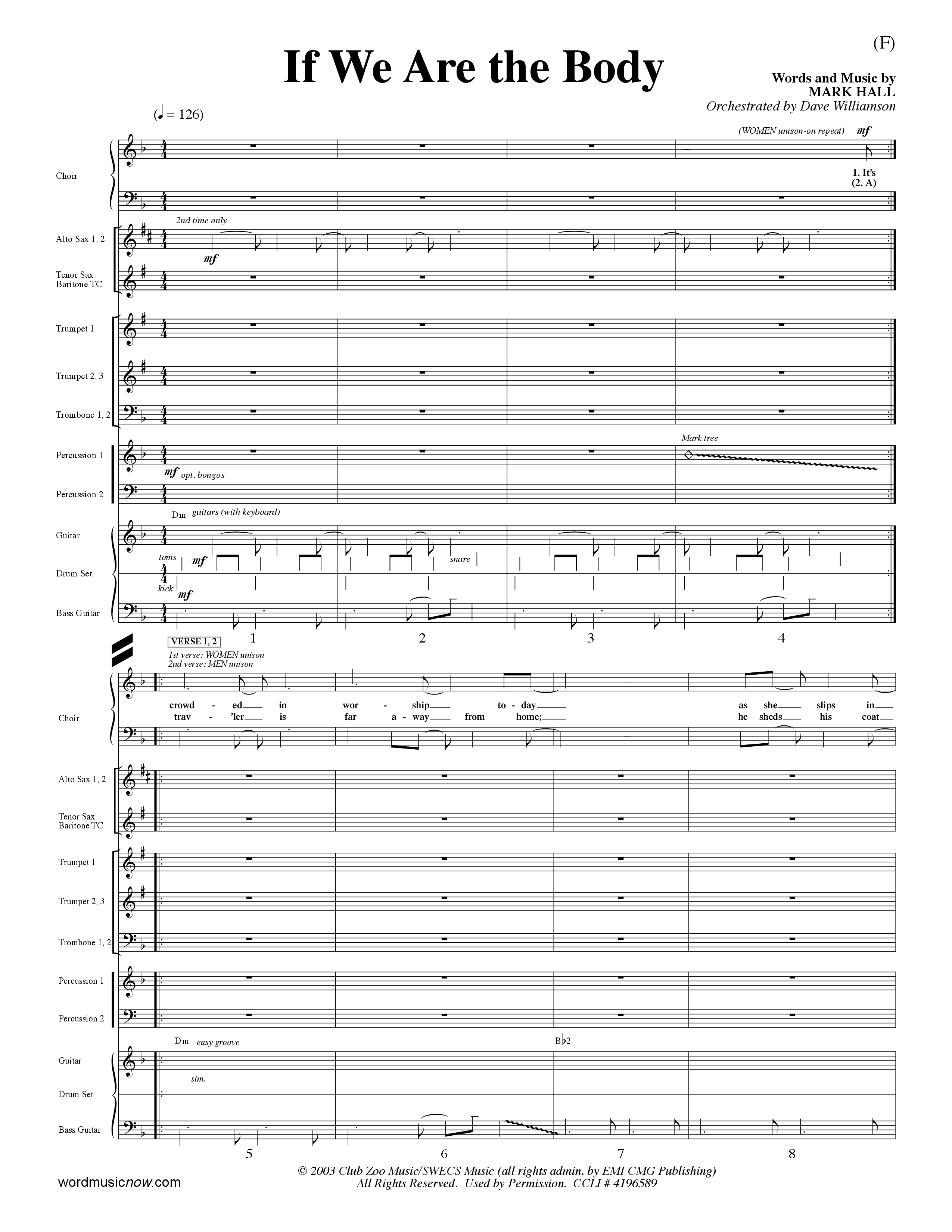 If We Are The Body (Choral Anthem SATB) PraiseBand (incl. Brass) (Word Music Choral / Orch. Dave Williamson)