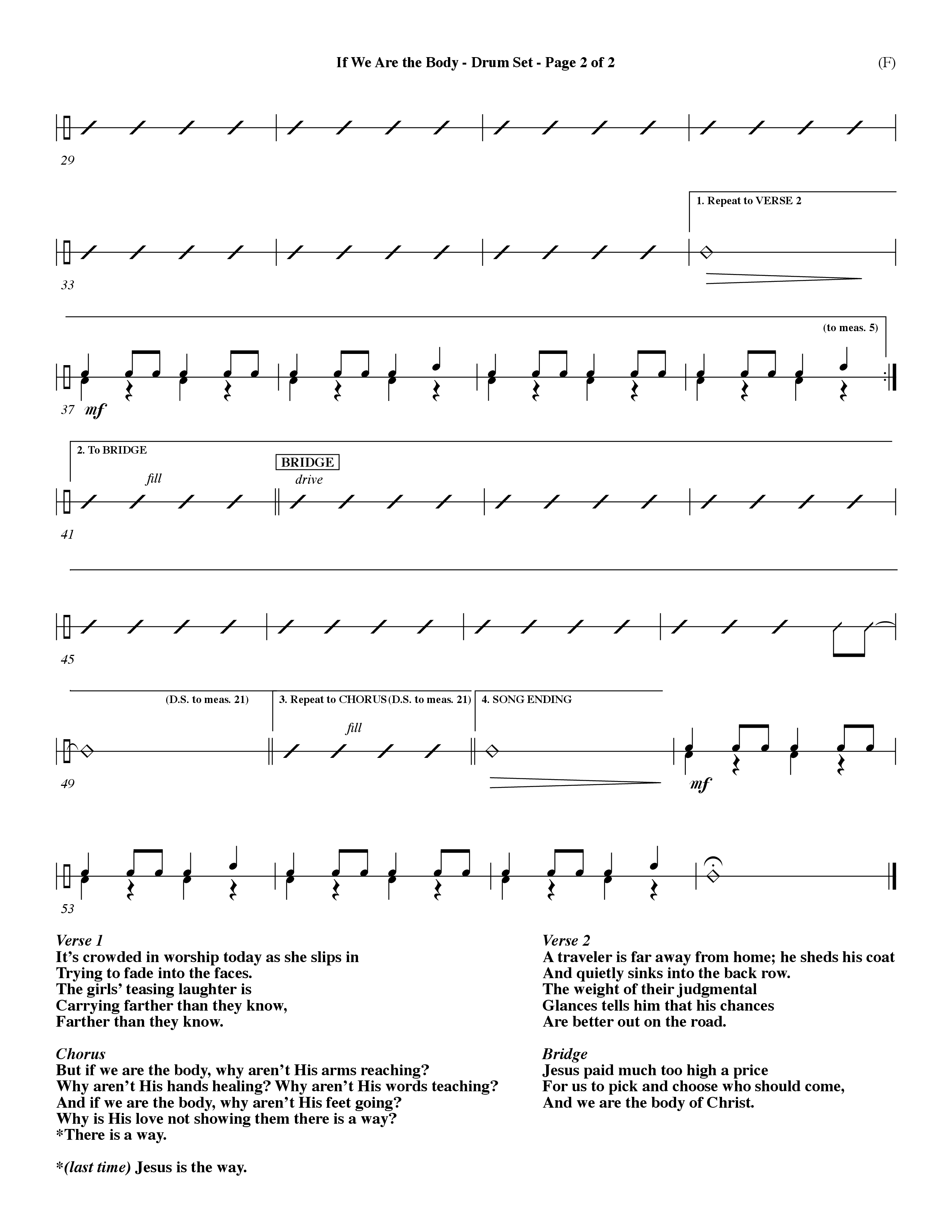 If We Are The Body (Choral Anthem SATB) Drum Set (Word Music Choral / Orch. Dave Williamson)