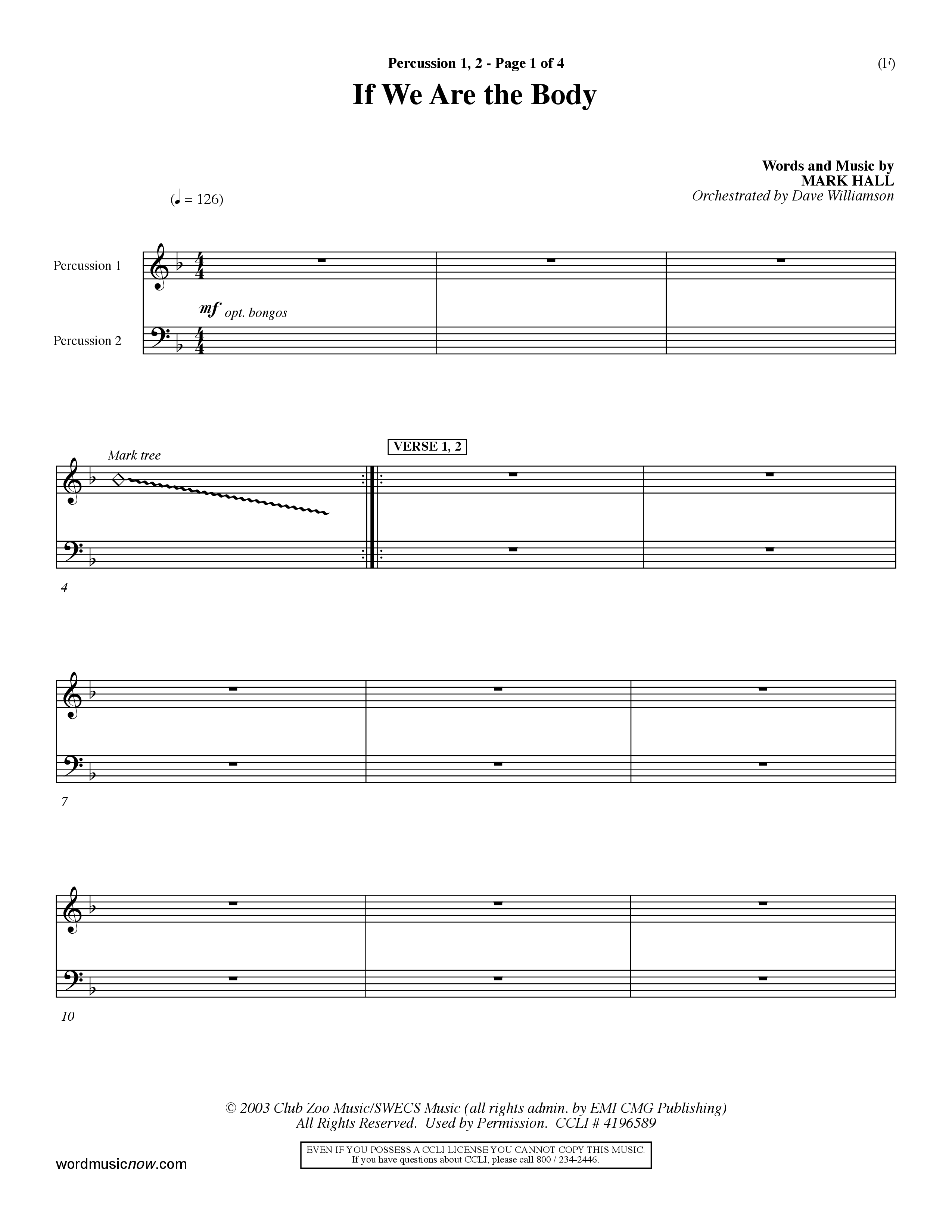If We Are The Body (Choral Anthem SATB) Percussion 1/2 (Word Music Choral / Orch. Dave Williamson)
