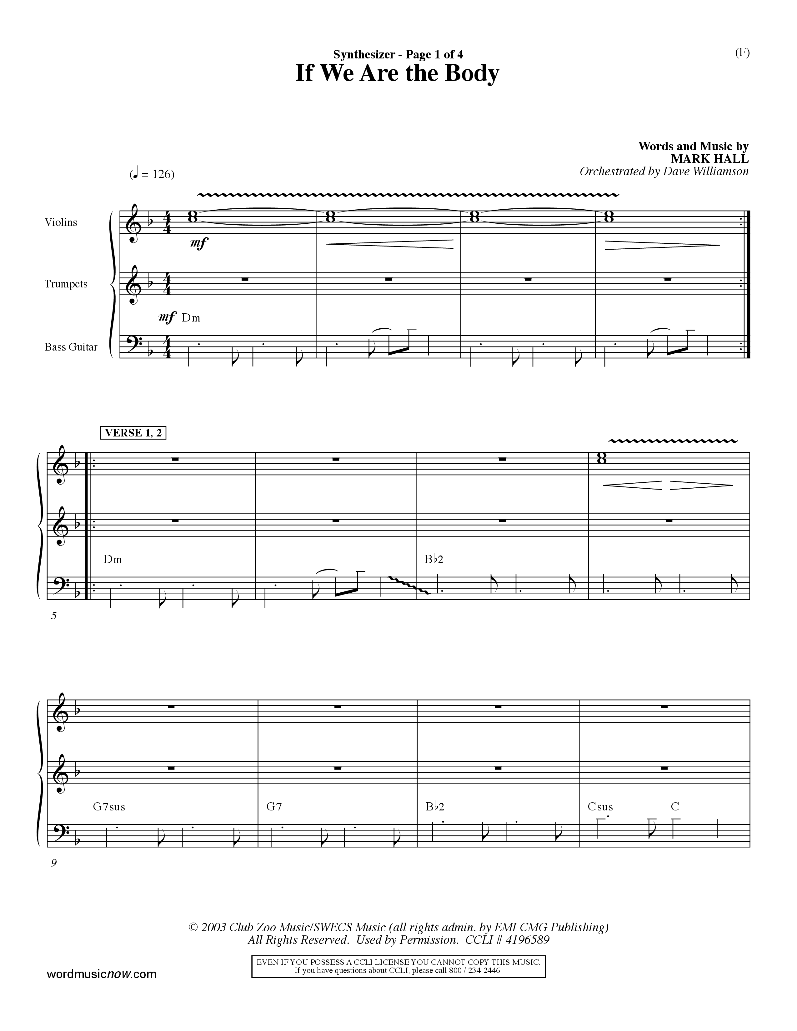 If We Are The Body (Choral Anthem SATB) Synth (Word Music Choral / Orch. Dave Williamson)