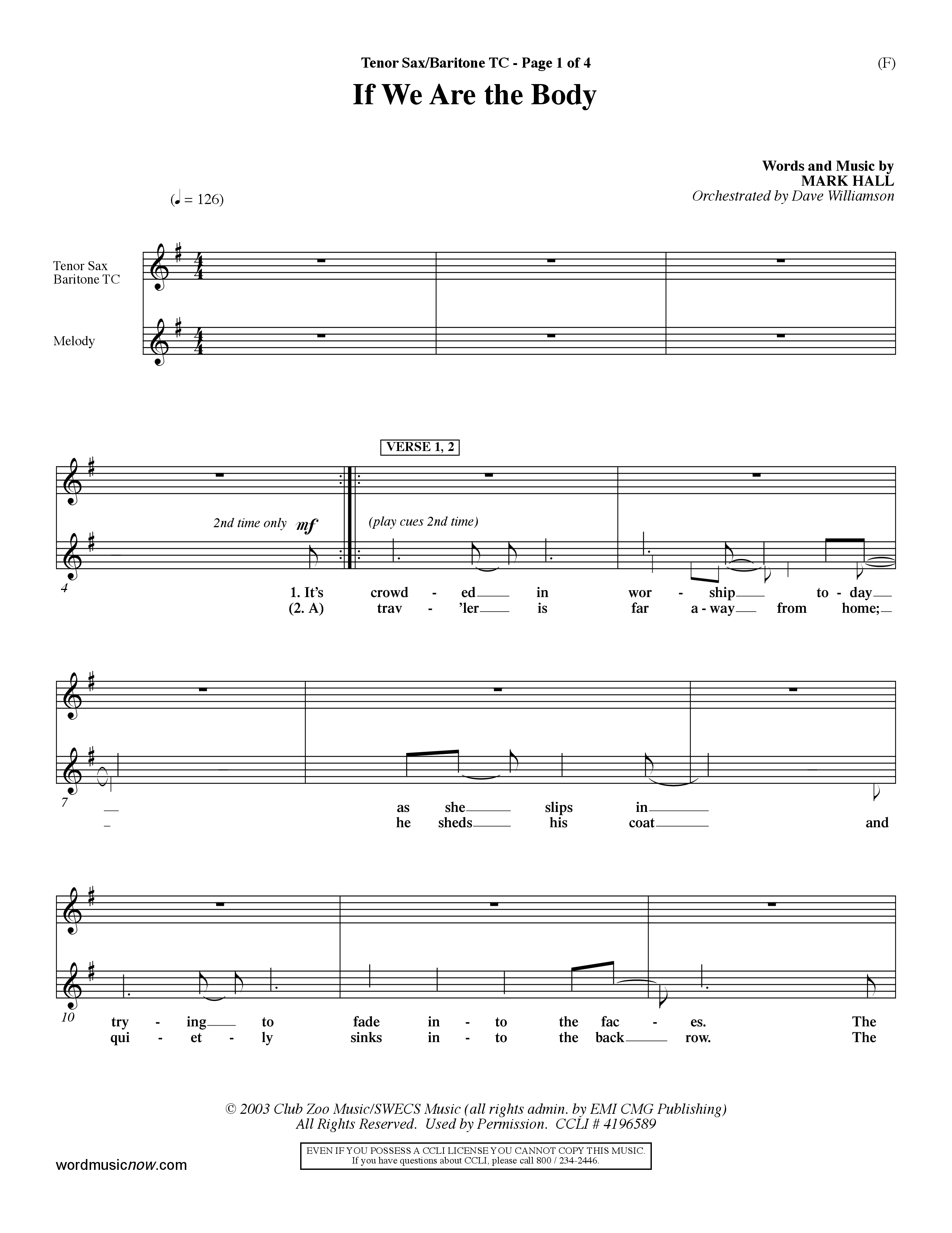 If We Are The Body (Choral Anthem SATB) Tenor Sax/Baritone T.C. (Word Music Choral / Orch. Dave Williamson)