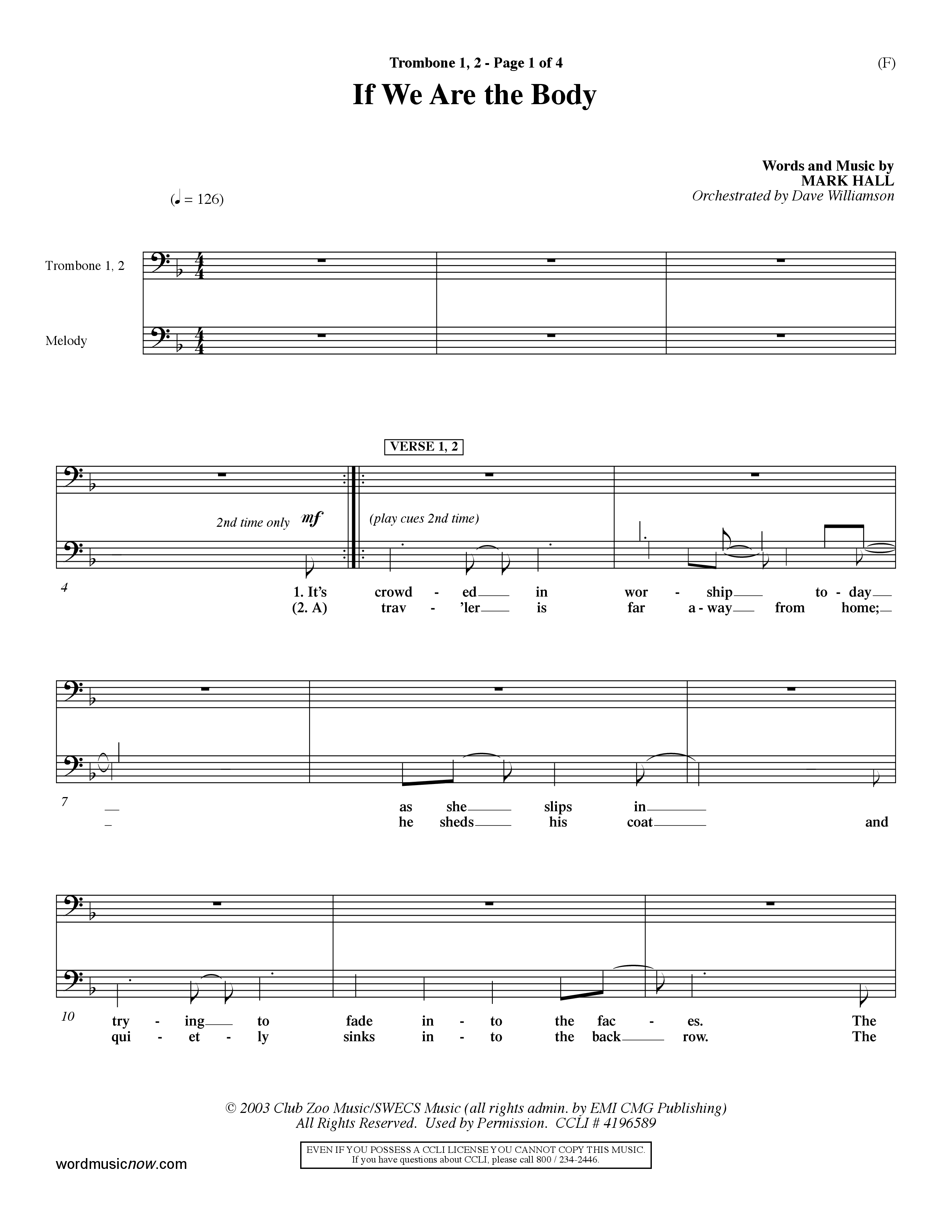 If We Are The Body (Choral Anthem SATB) Trombone 1/2 (Word Music Choral / Orch. Dave Williamson)
