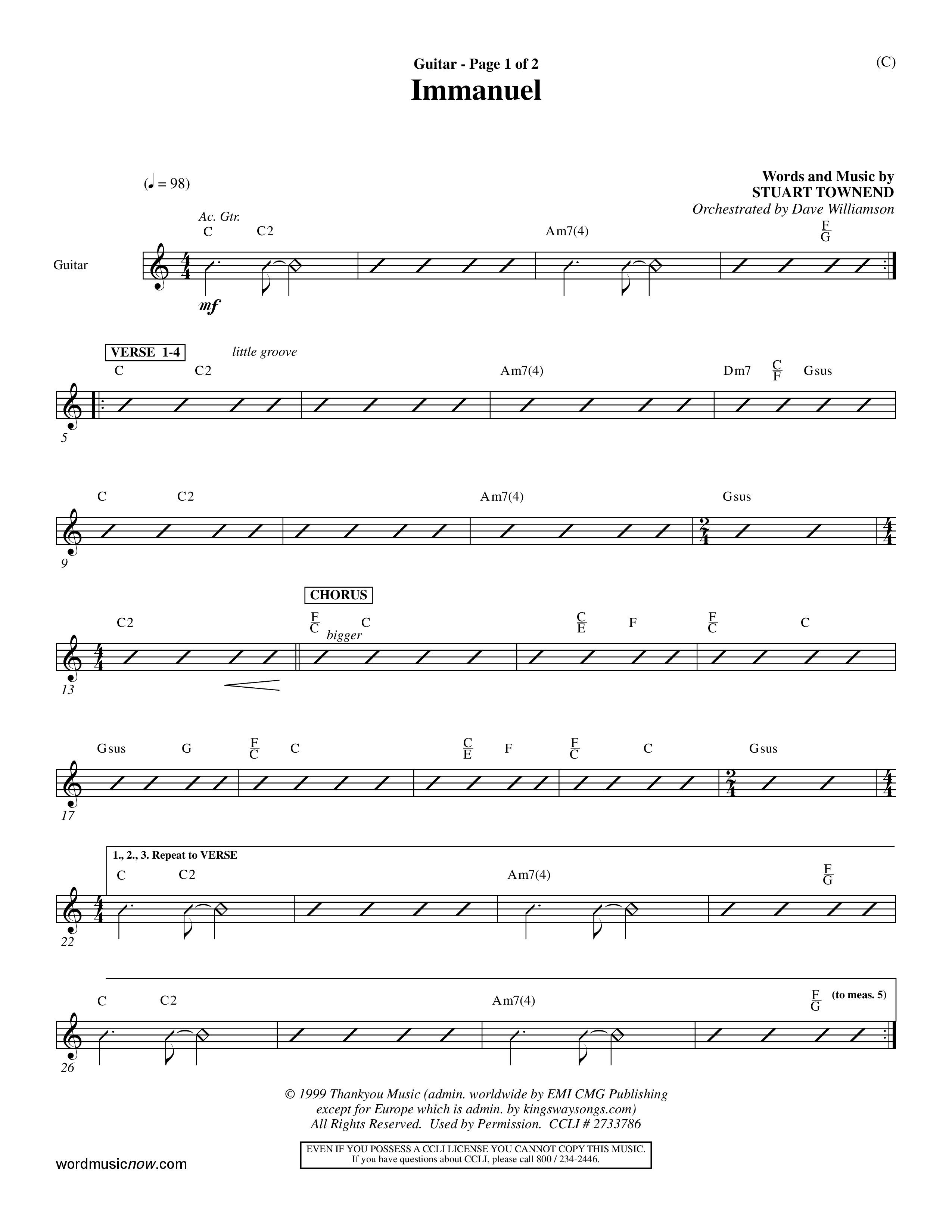 Immanuel (Choral Anthem SATB) Acoustic Guitar (Word Music Choral / Orch. Dave Williamson)