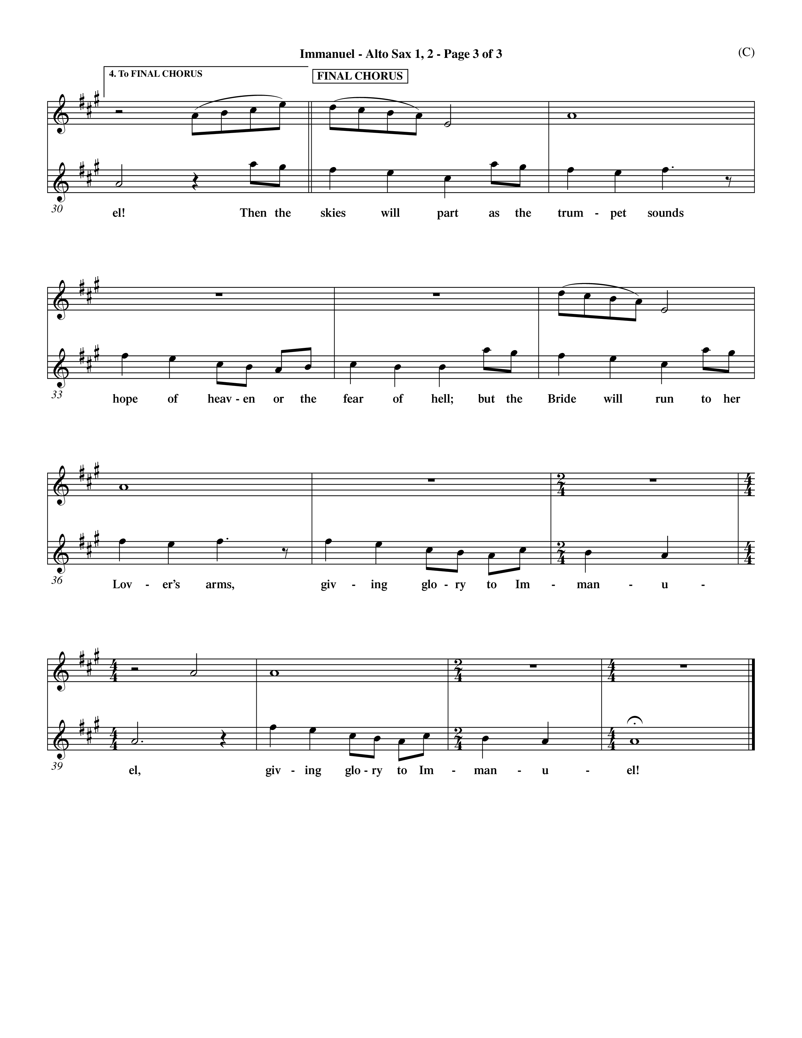 Immanuel (Choral Anthem SATB) Alto Sax 1/2 (Word Music Choral / Orch. Dave Williamson)