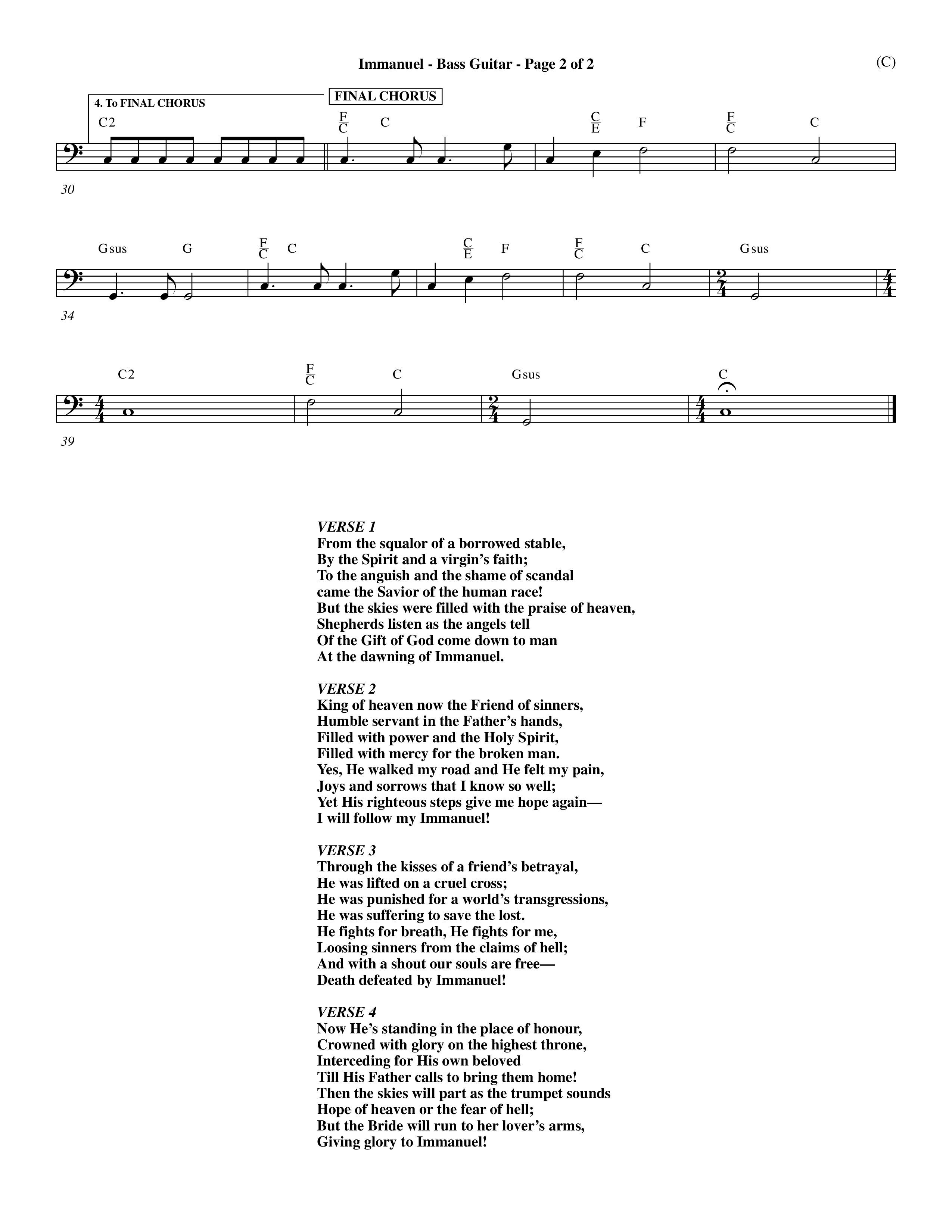 Immanuel (Choral Anthem SATB) Bass Guitar (Word Music Choral / Orch. Dave Williamson)