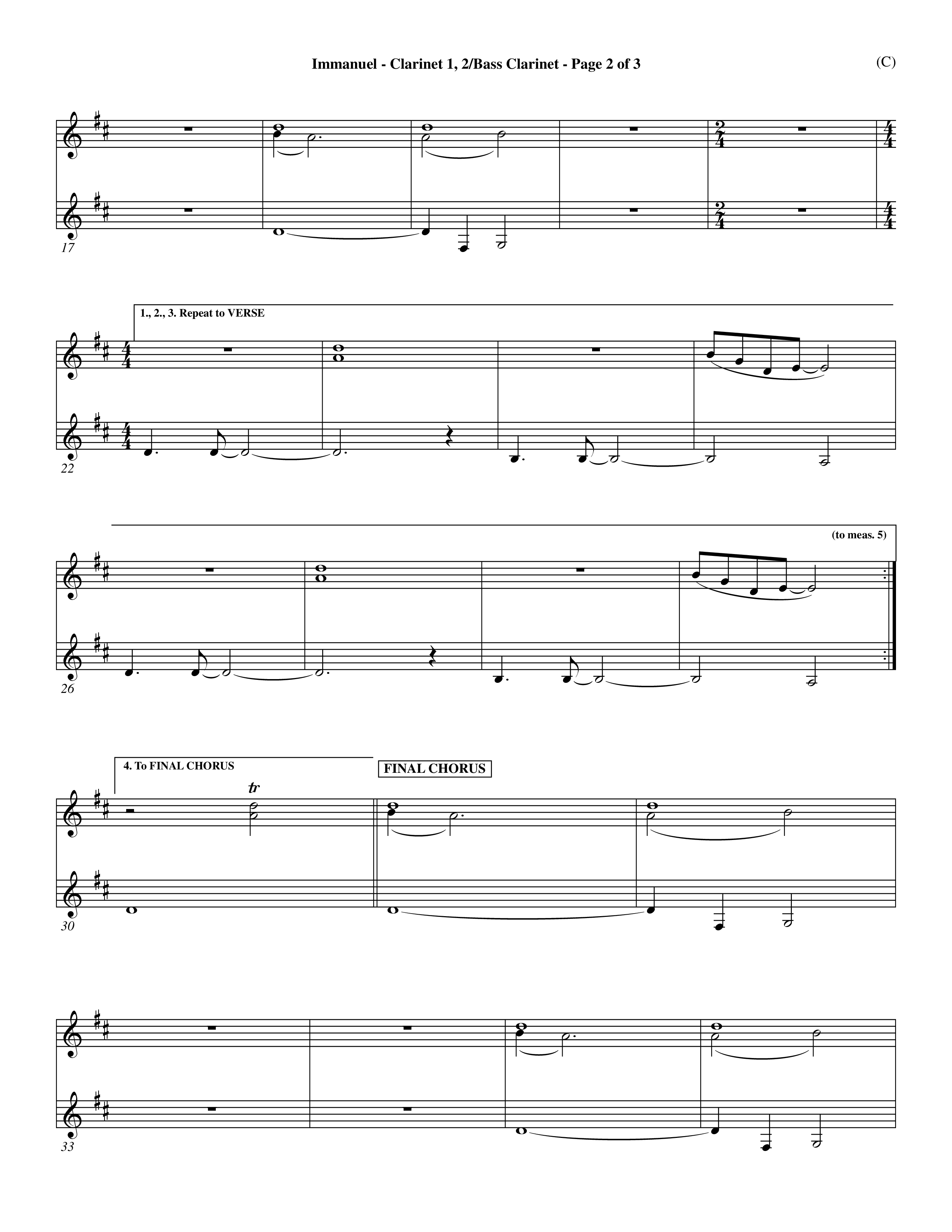 Immanuel (Choral Anthem SATB) Clarinet 1/2, Bass Clarinet (Word Music Choral / Orch. Dave Williamson)