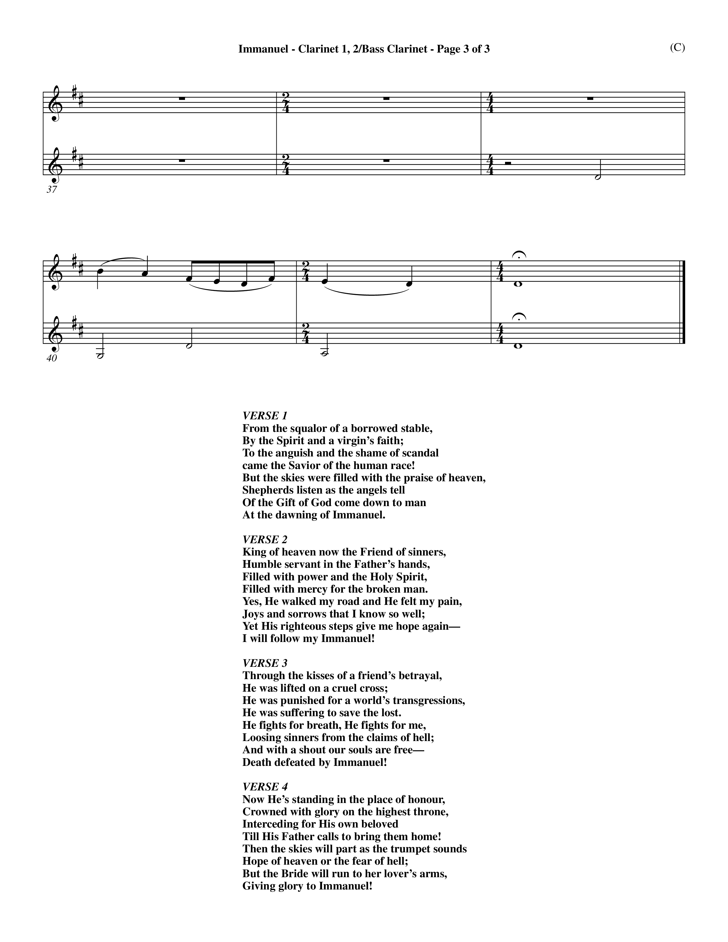 Immanuel (Choral Anthem SATB) Clarinet 1/2, Bass Clarinet (Word Music Choral / Orch. Dave Williamson)