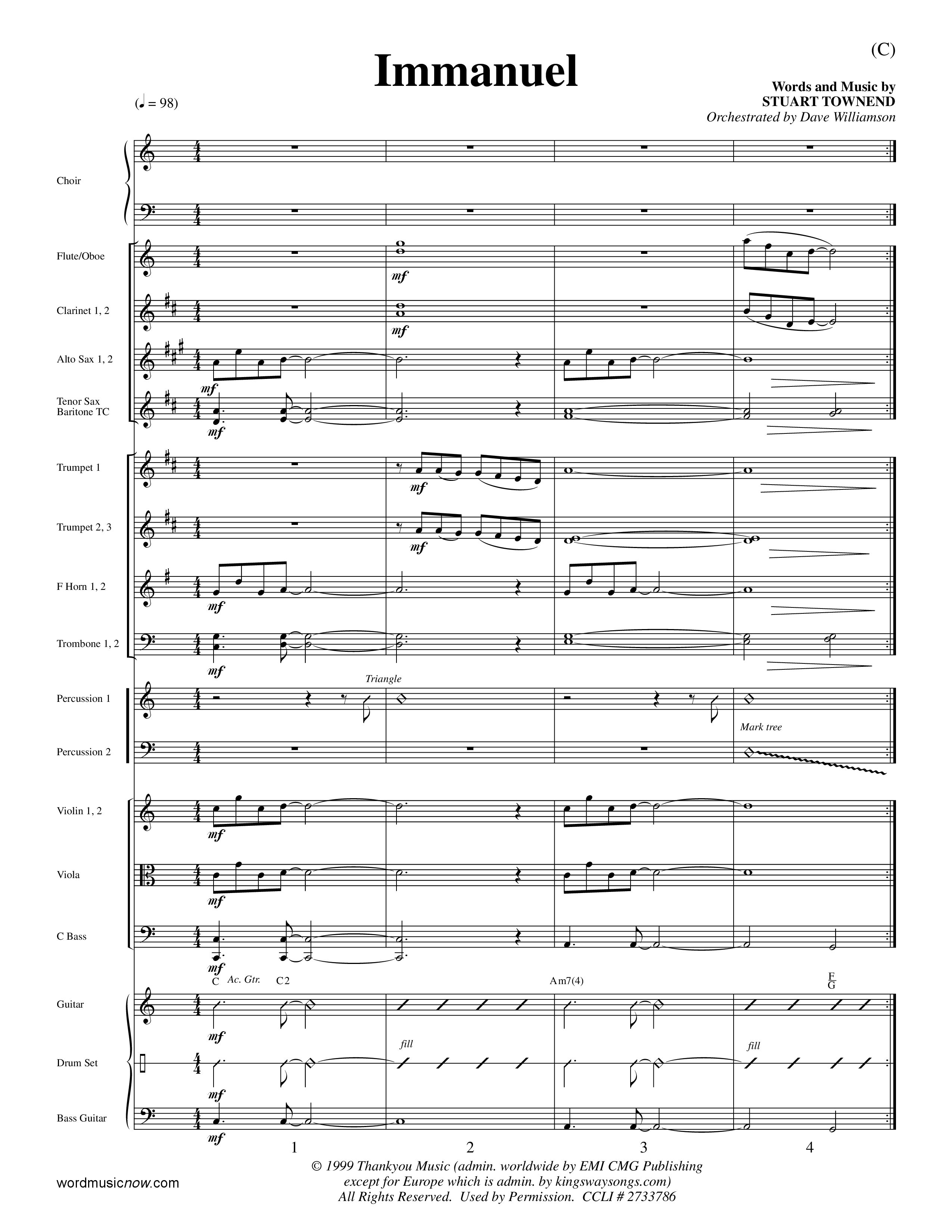 Immanuel (Choral Anthem SATB) Orchestration (Word Music Choral / Orch. Dave Williamson)