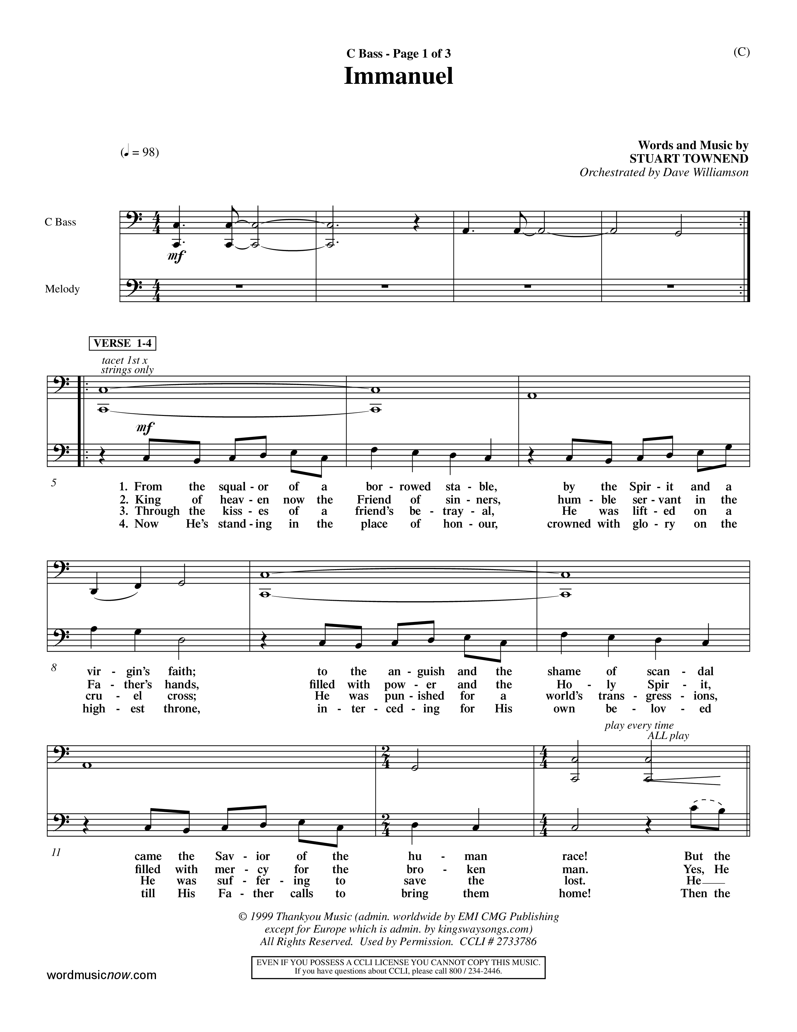 Immanuel (Choral Anthem SATB) Contrabass (Word Music Choral / Orch. Dave Williamson)