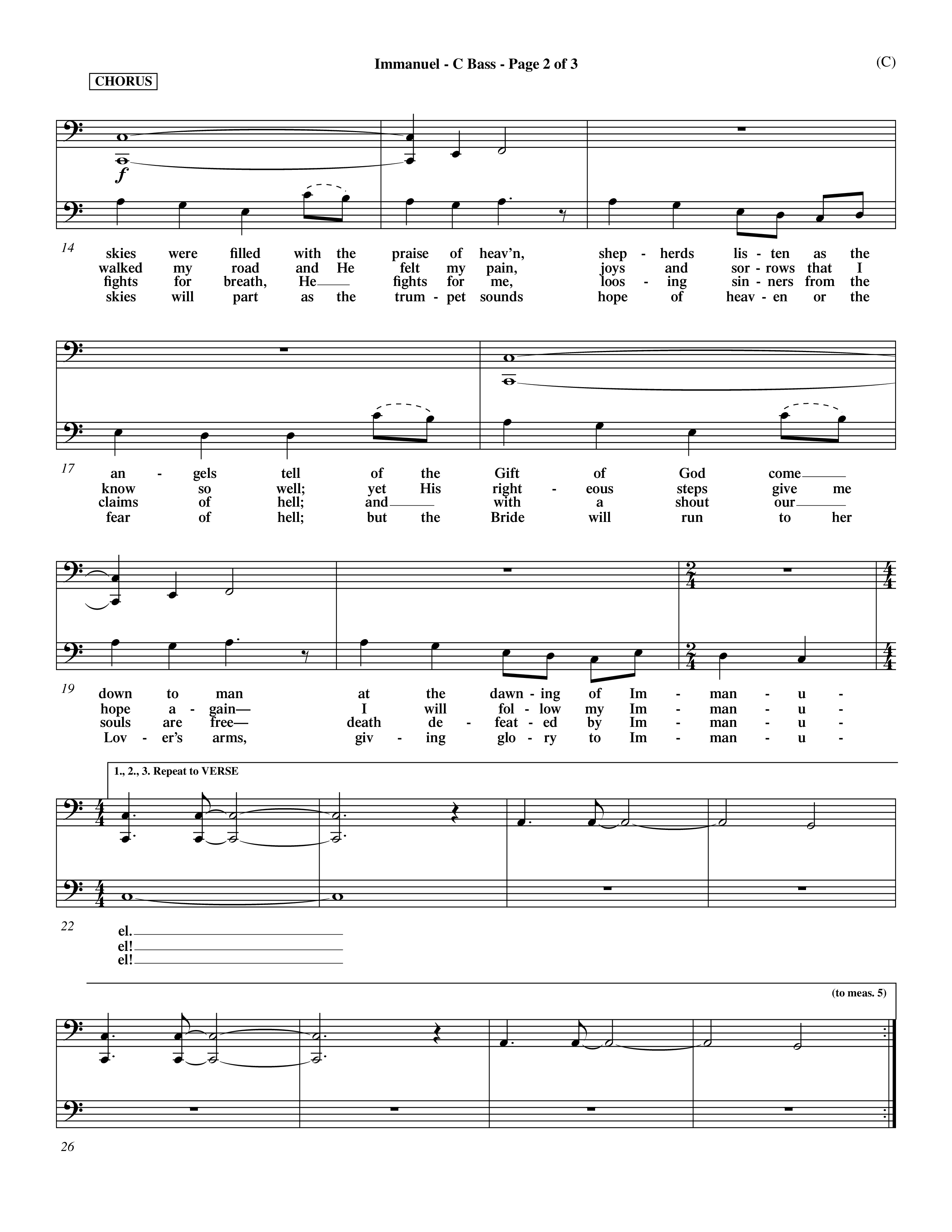 Immanuel (Choral Anthem SATB) Contrabass (Word Music Choral / Orch. Dave Williamson)