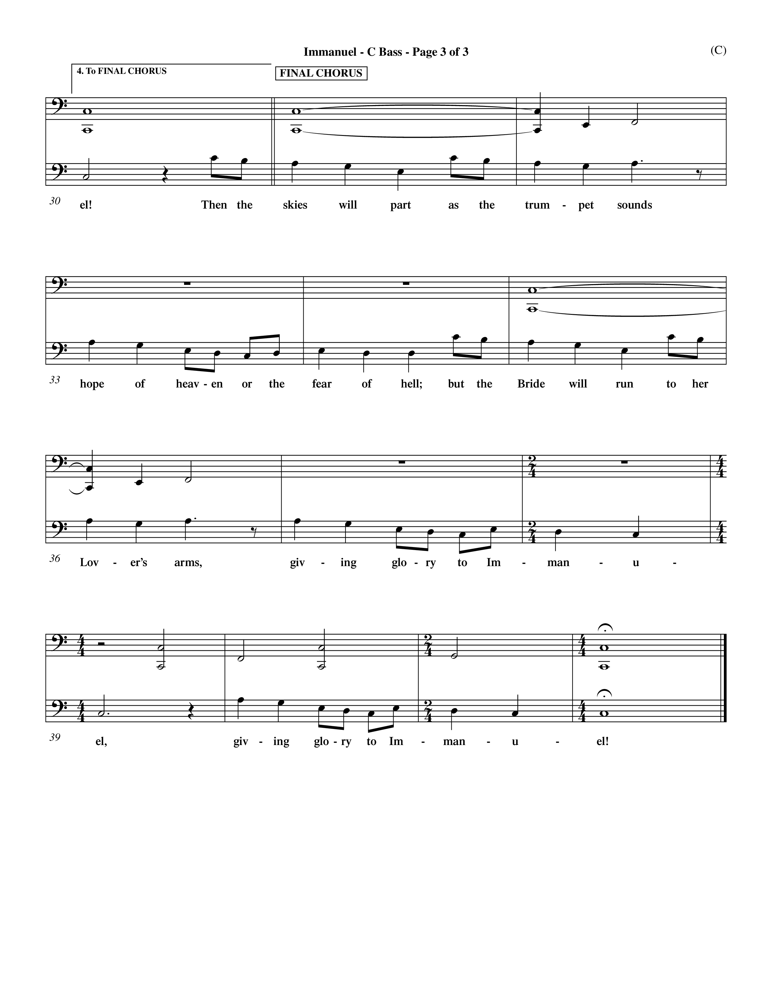 Immanuel (Choral Anthem SATB) Contrabass (Word Music Choral / Orch. Dave Williamson)