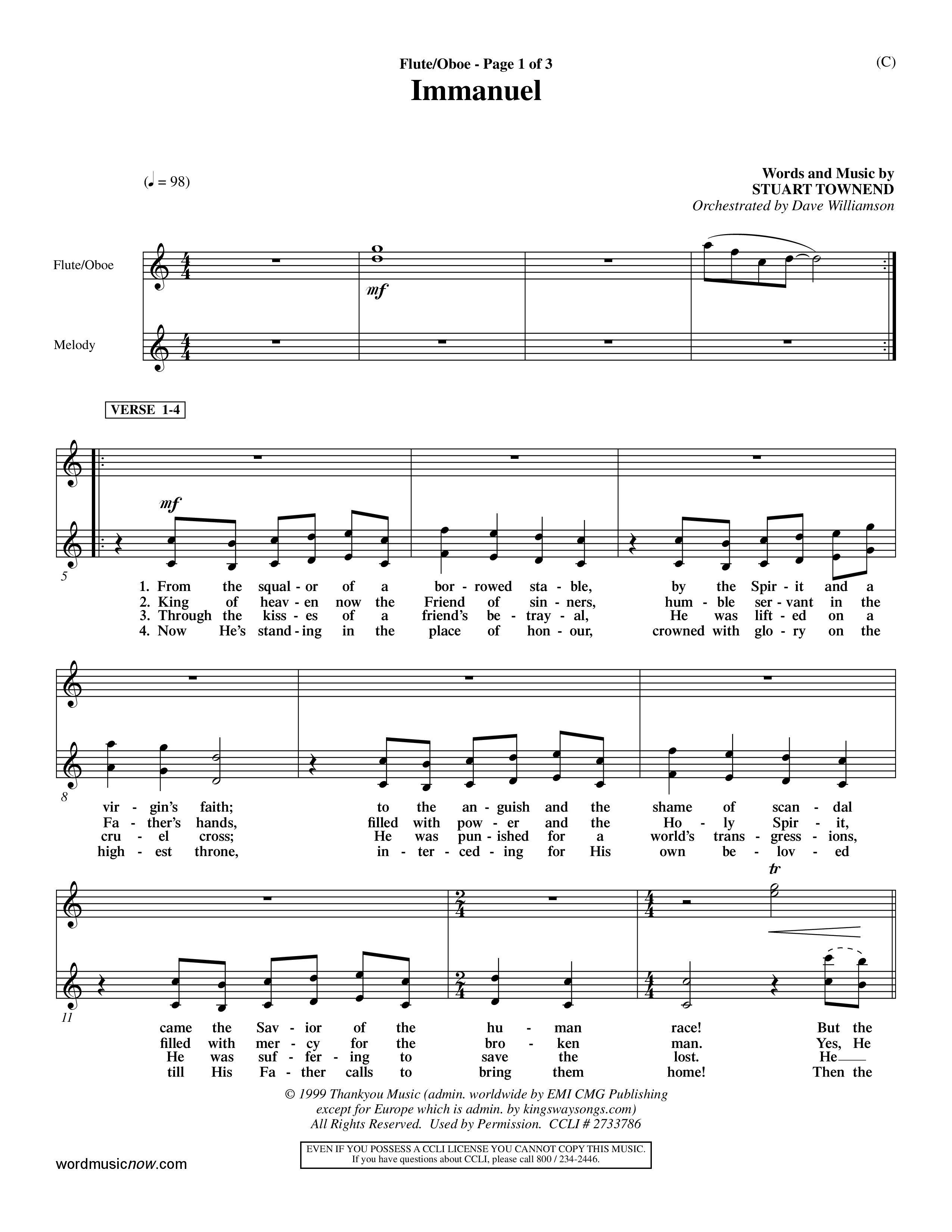 Immanuel (Choral Anthem SATB) Flute/Oboe (Word Music Choral / Orch. Dave Williamson)