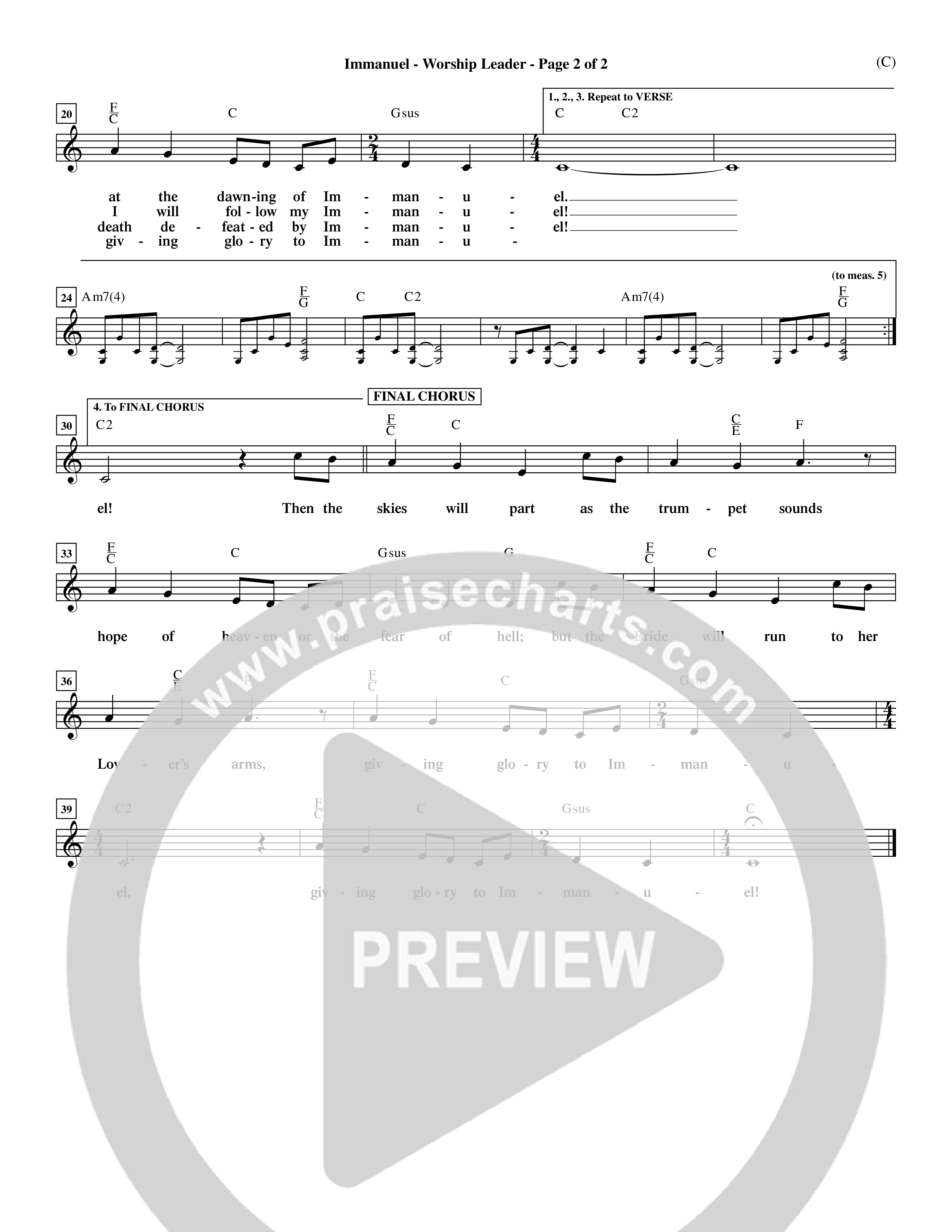 Immanuel (Choral Anthem SATB) Lead Sheet (Mel) (Word Music Choral / Orch. Dave Williamson)