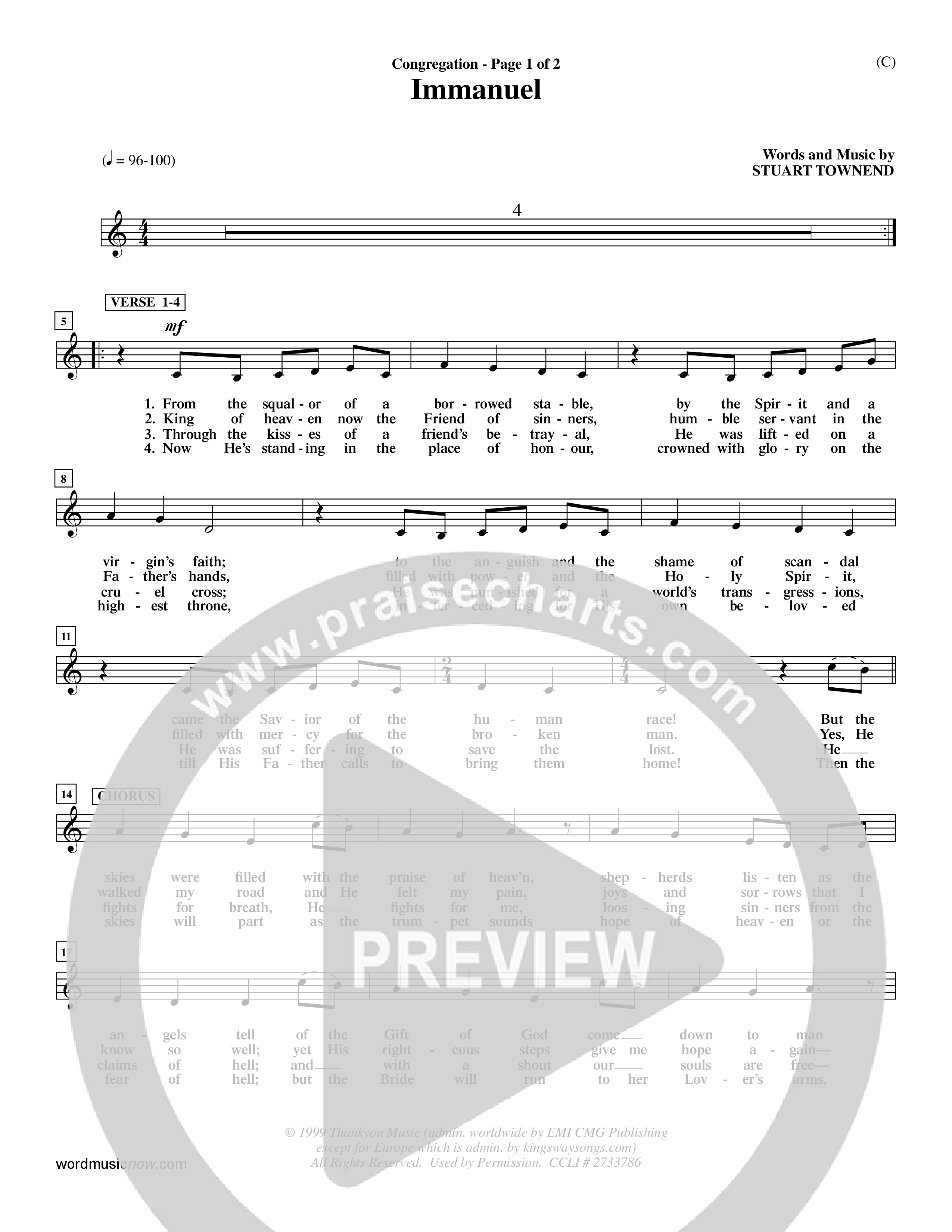 Immanuel (Choral Anthem SATB) Lead Sheet (Mel) (Word Music Choral / Orch. Dave Williamson)