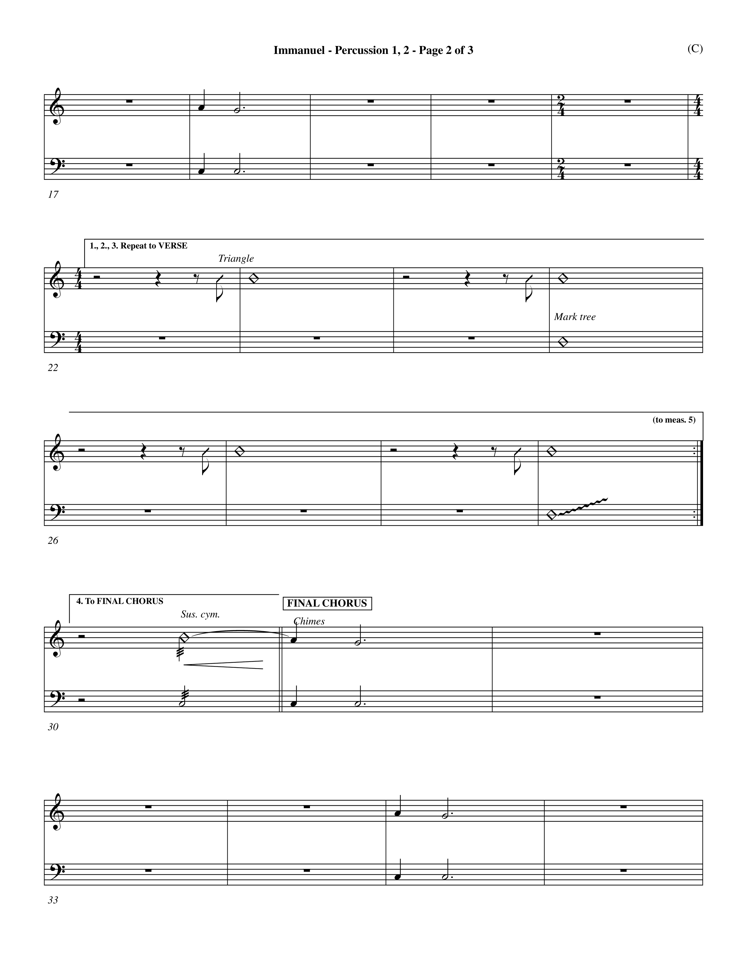 Immanuel (Choral Anthem SATB) Percussion 1/2 (Word Music Choral / Orch. Dave Williamson)