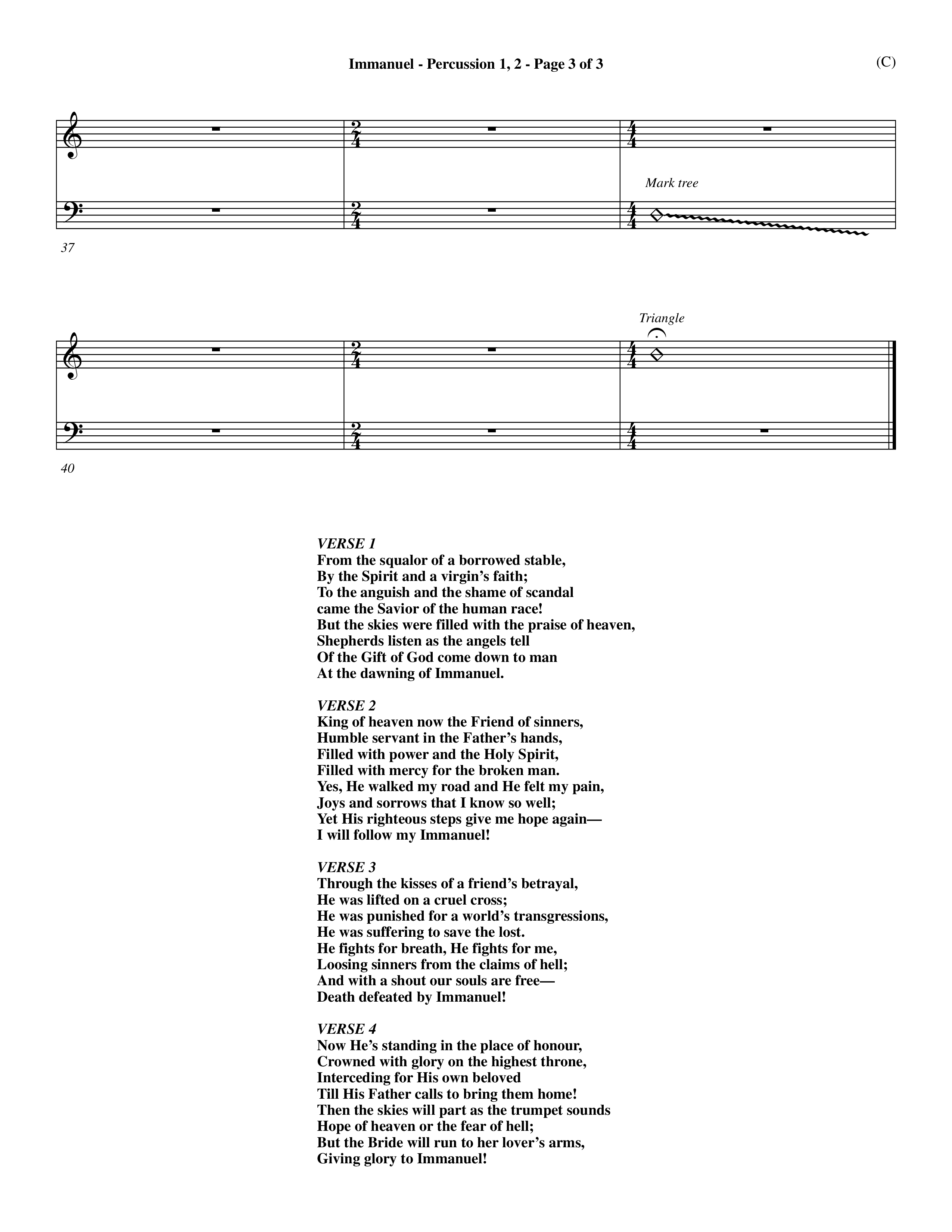 Immanuel (Choral Anthem SATB) Percussion 1/2 (Word Music Choral / Orch. Dave Williamson)