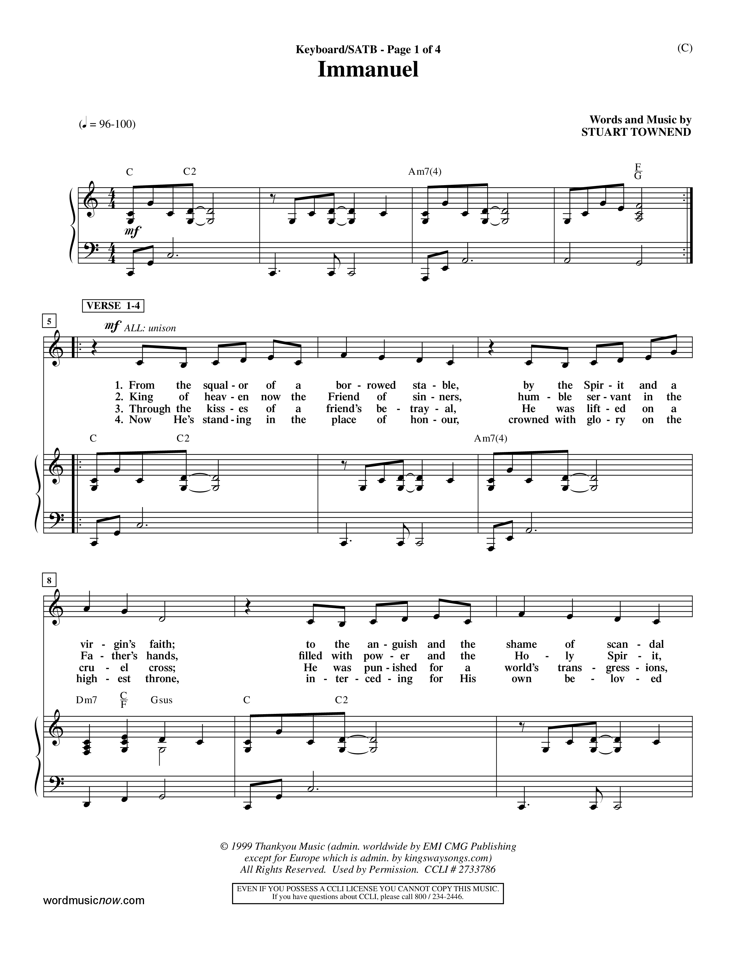 Immanuel (Choral Anthem SATB) Keyboard/Vocal (SATB) (Word Music Choral / Orch. Dave Williamson)