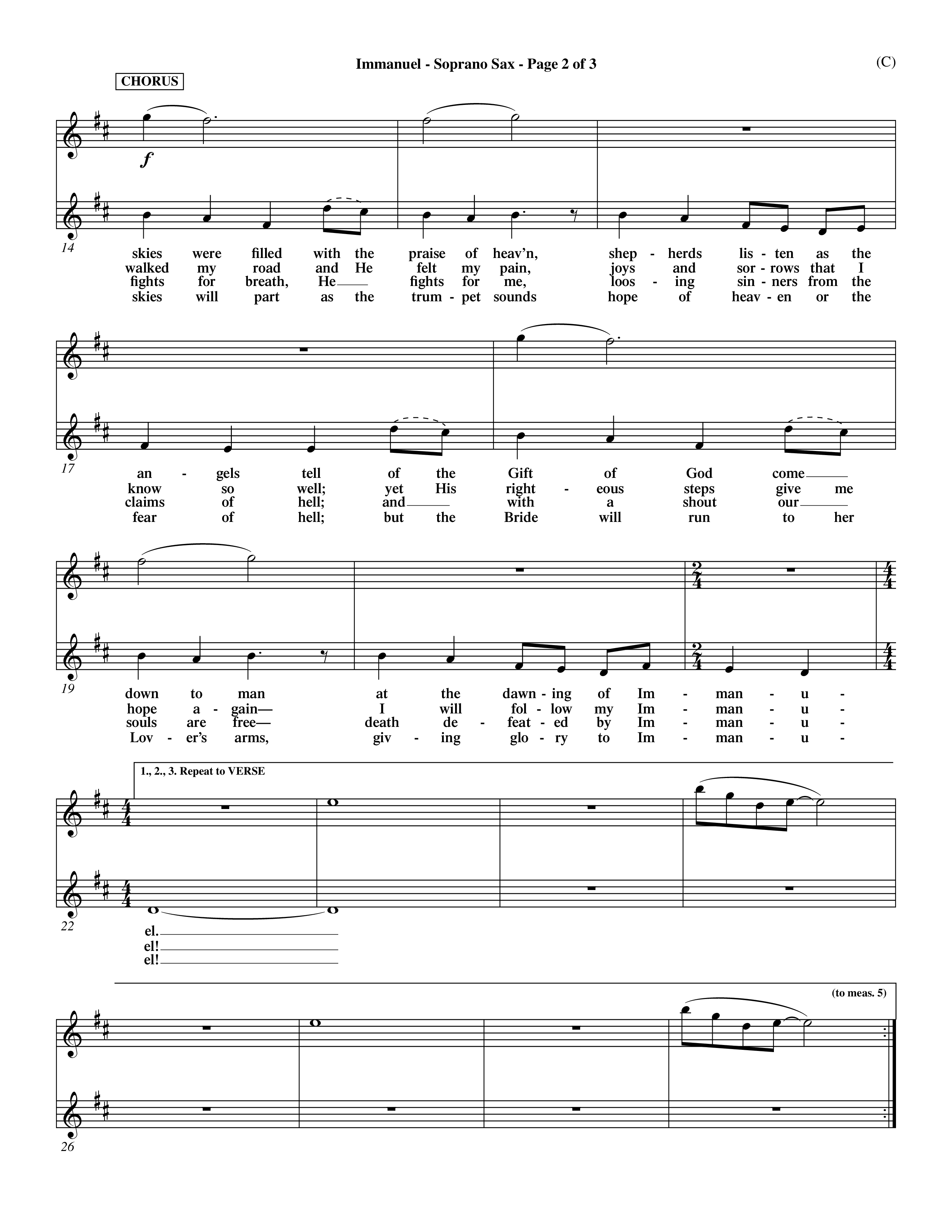 Immanuel (Choral Anthem SATB) Saxophone (Word Music Choral / Orch. Dave Williamson)