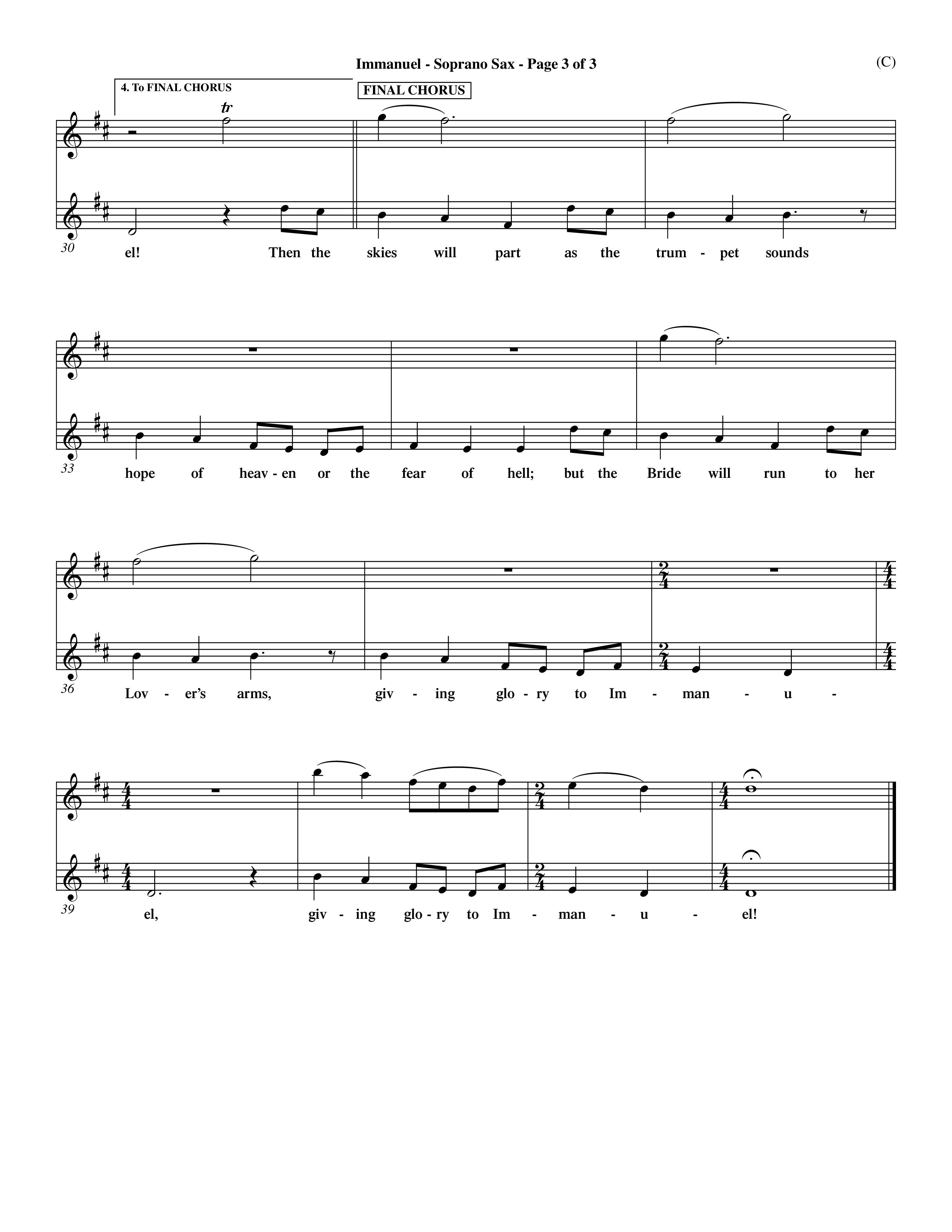 Immanuel (Choral Anthem SATB) Saxophone (Word Music Choral / Orch. Dave Williamson)