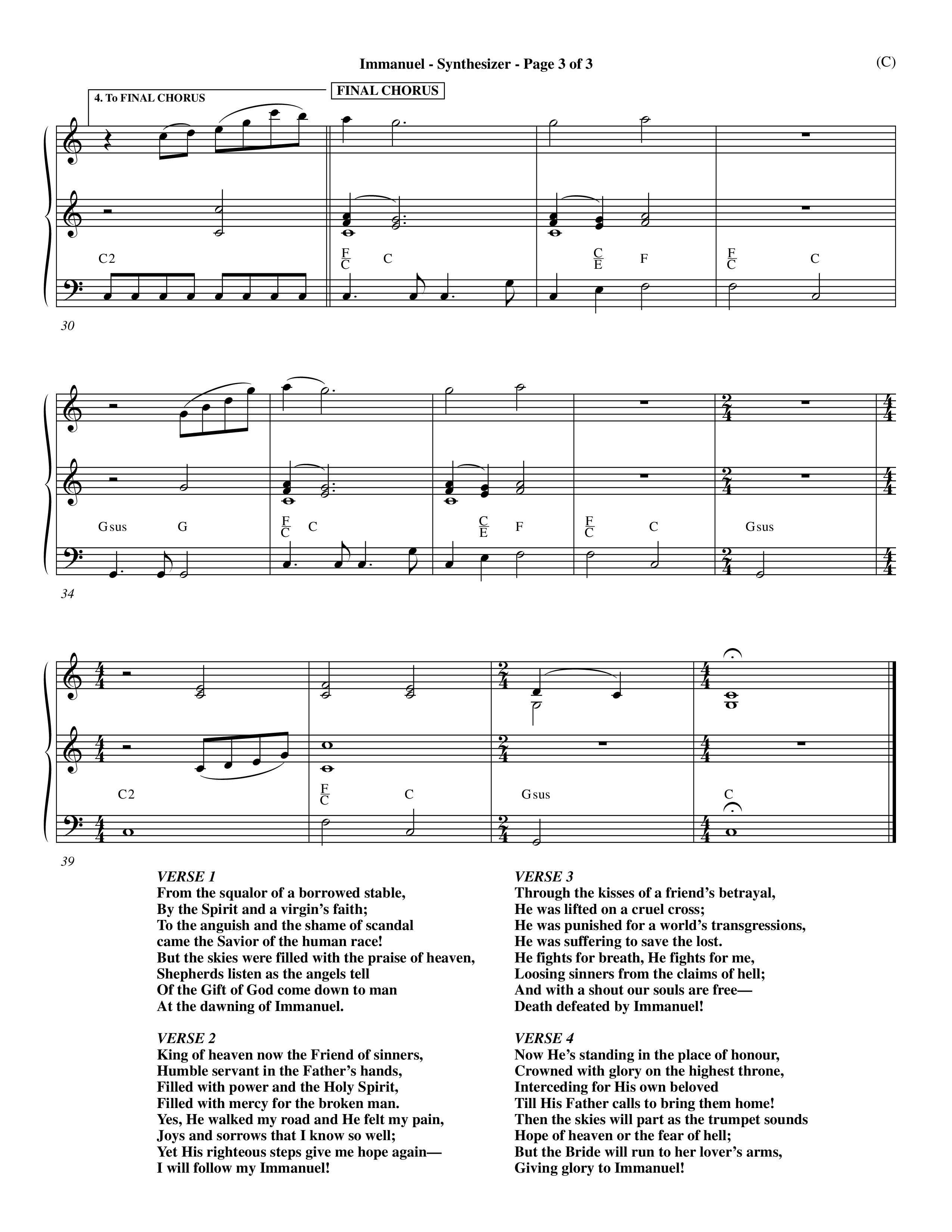 Immanuel (Choral Anthem SATB) Synth (Word Music Choral / Orch. Dave Williamson)
