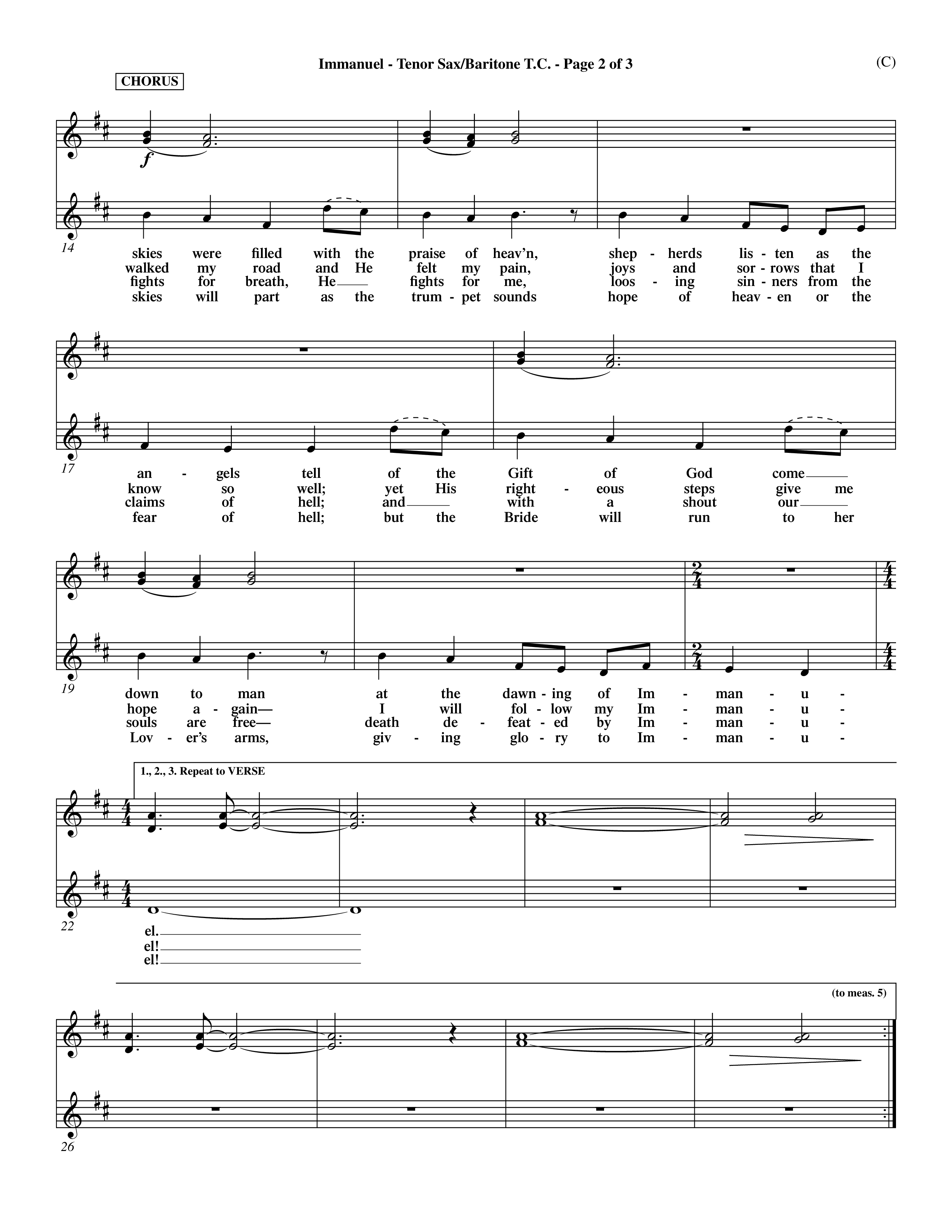 Immanuel (Choral Anthem SATB) Tenor Sax/Baritone T.C. (Word Music Choral / Orch. Dave Williamson)