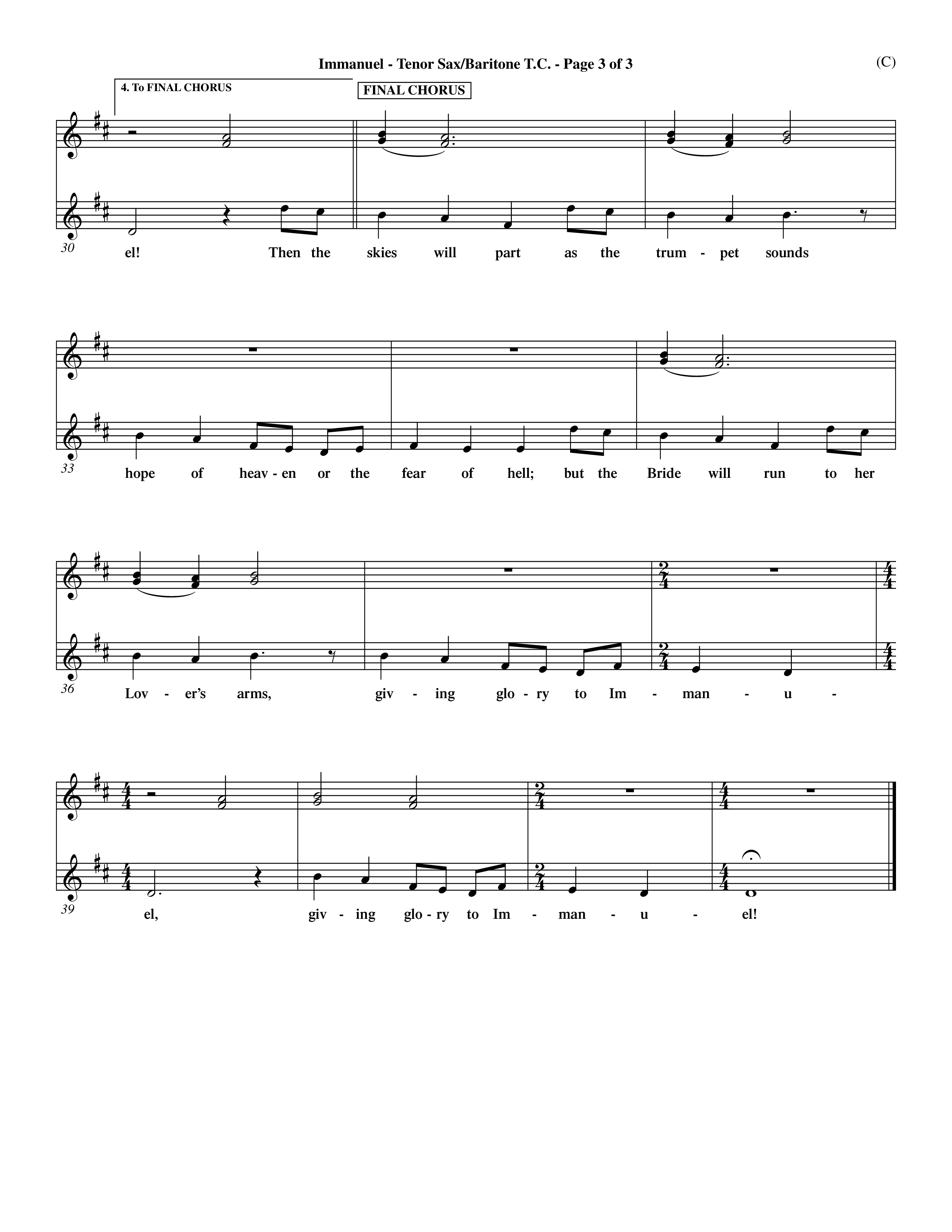 Immanuel (Choral Anthem SATB) Tenor Sax/Baritone T.C. (Word Music Choral / Orch. Dave Williamson)