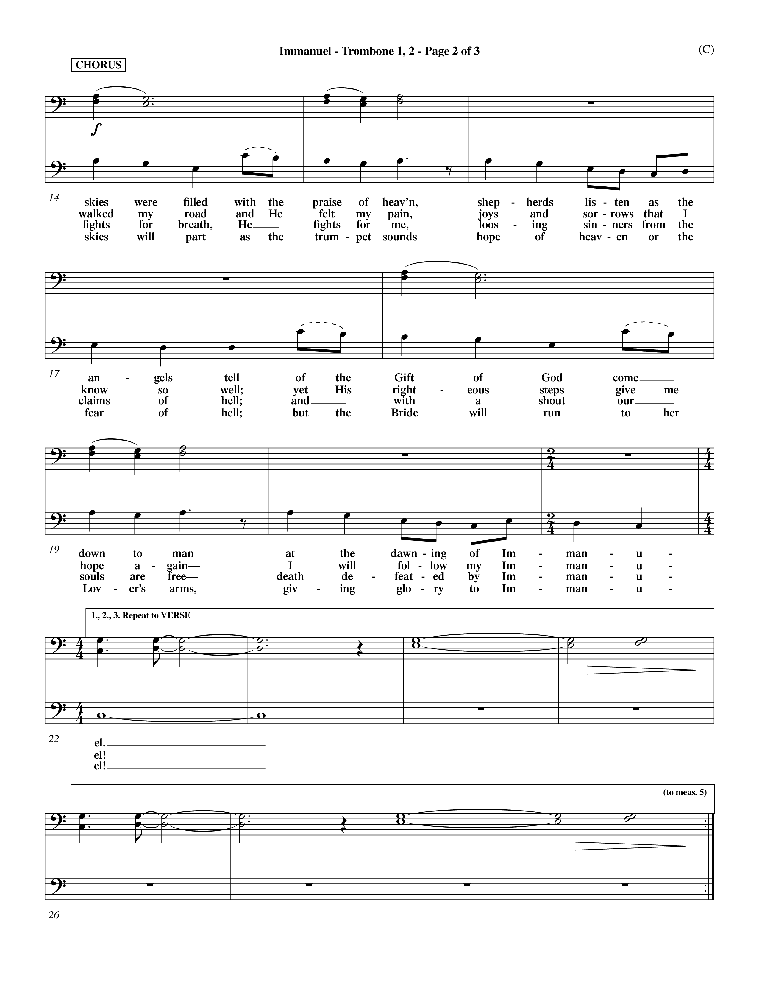 Immanuel (Choral Anthem SATB) Trombone 1/2 (Word Music Choral / Orch. Dave Williamson)