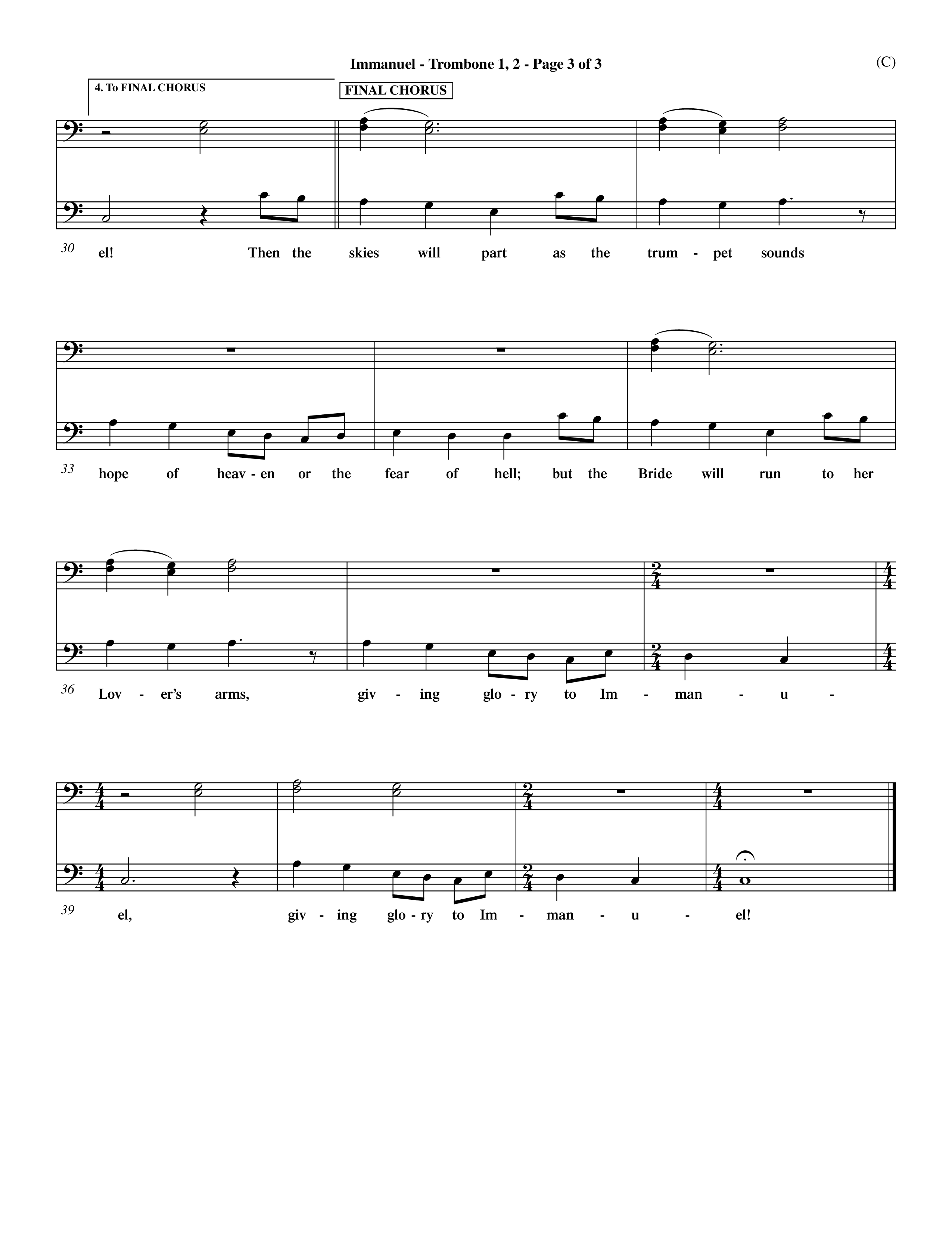 Immanuel (Choral Anthem SATB) Trombone 1/2 (Word Music Choral / Orch. Dave Williamson)