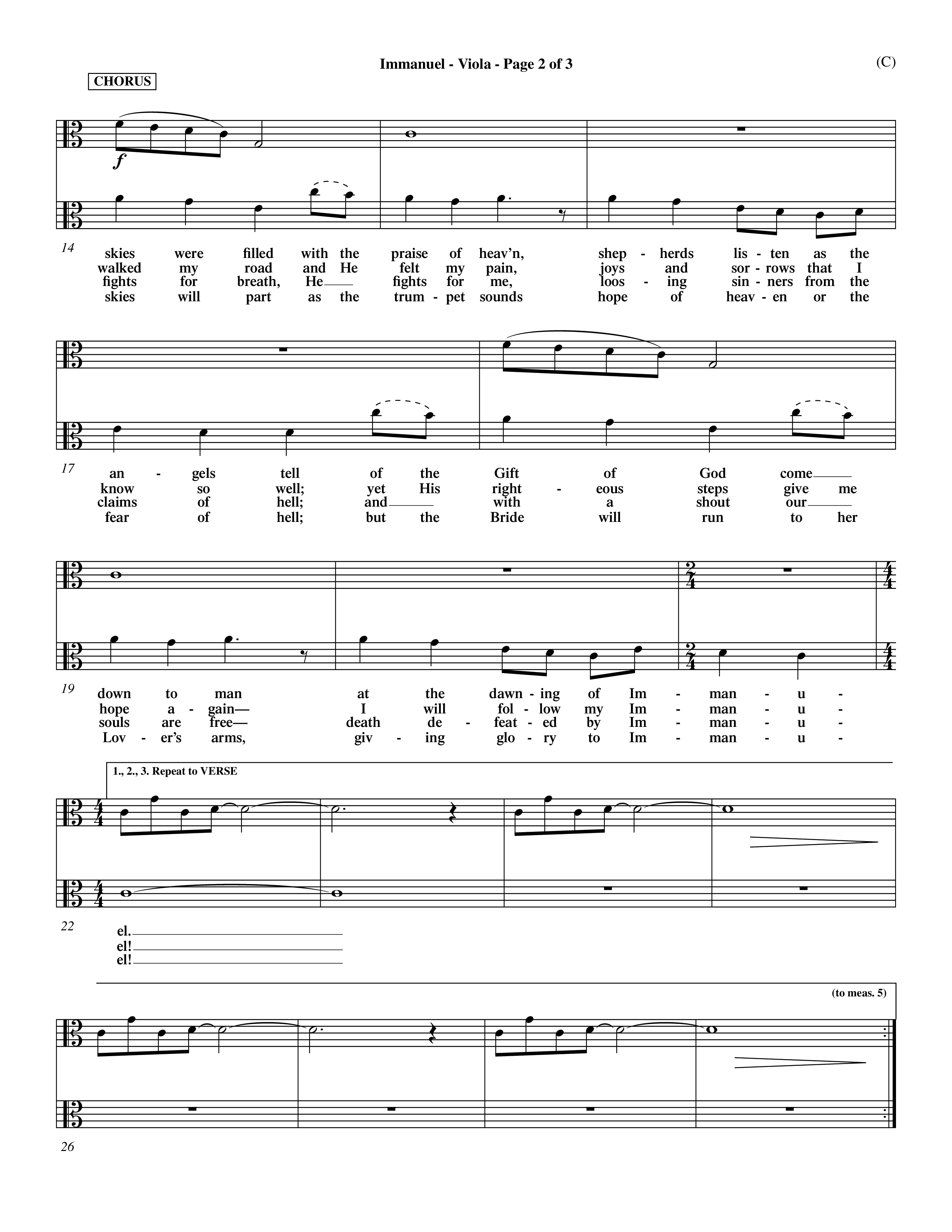 Immanuel (Choral Anthem SATB) Viola (Word Music Choral / Orch. Dave Williamson)