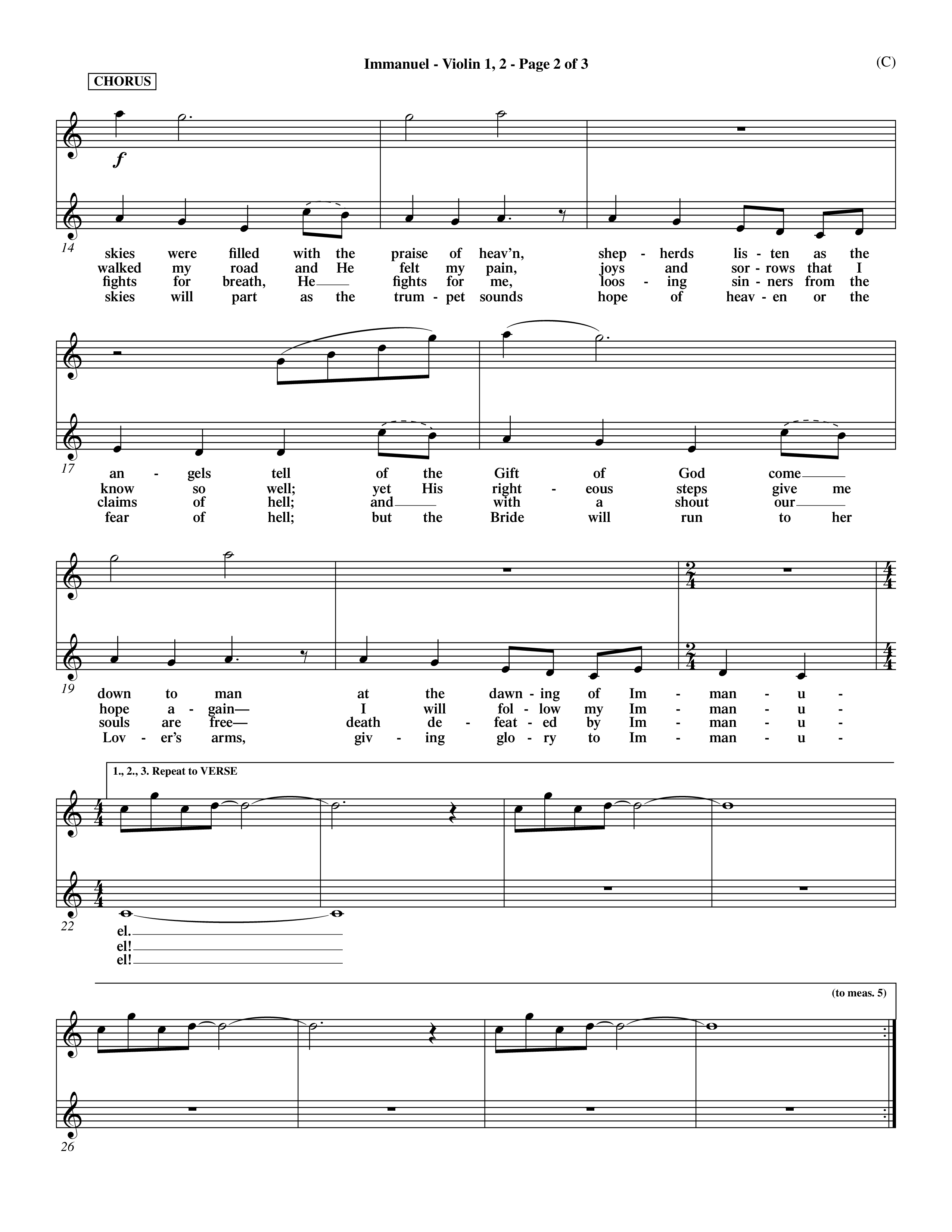 Immanuel (Choral Anthem SATB) Violin 1/2 (Word Music Choral / Orch. Dave Williamson)