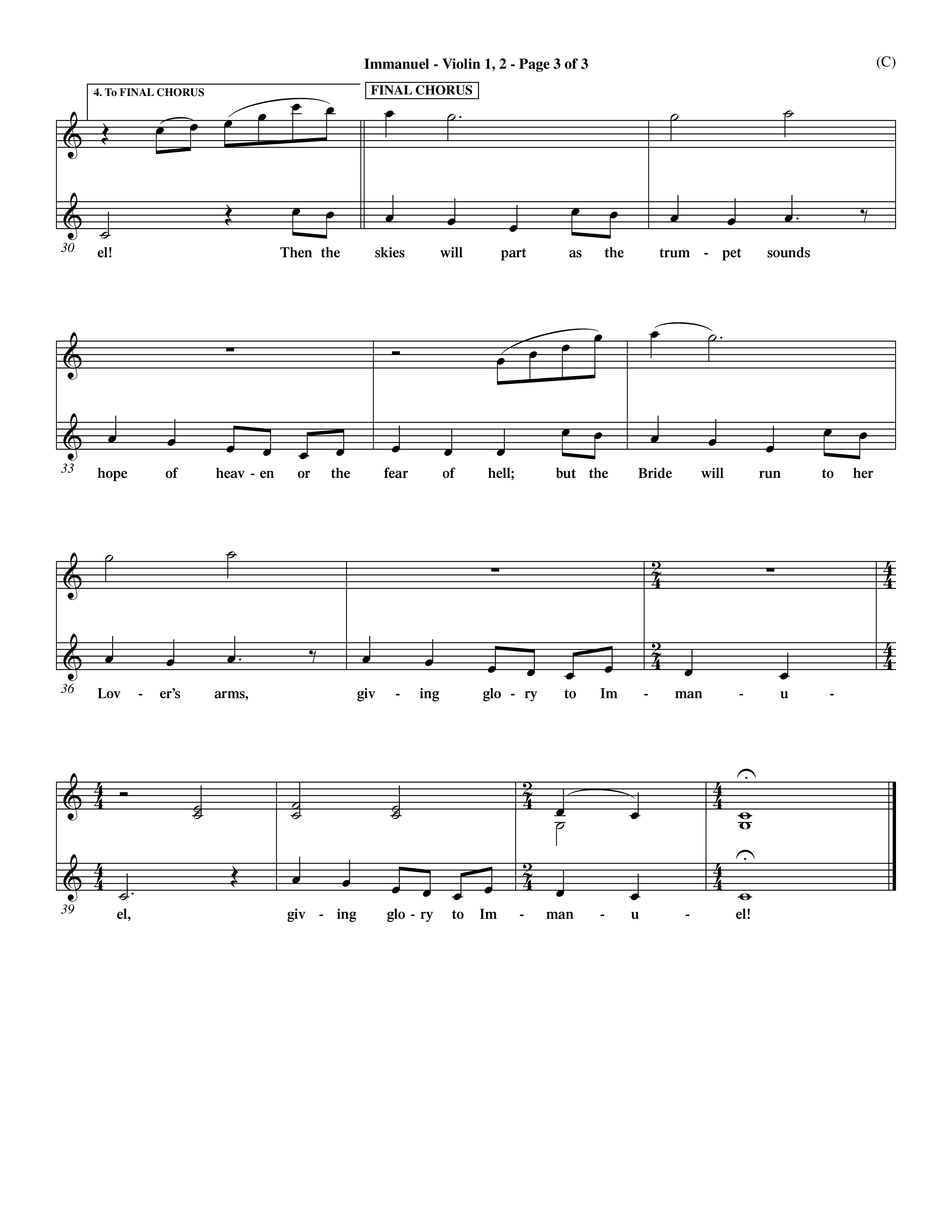 Immanuel (Choral Anthem SATB) Violin 1/2 (Word Music Choral / Orch. Dave Williamson)