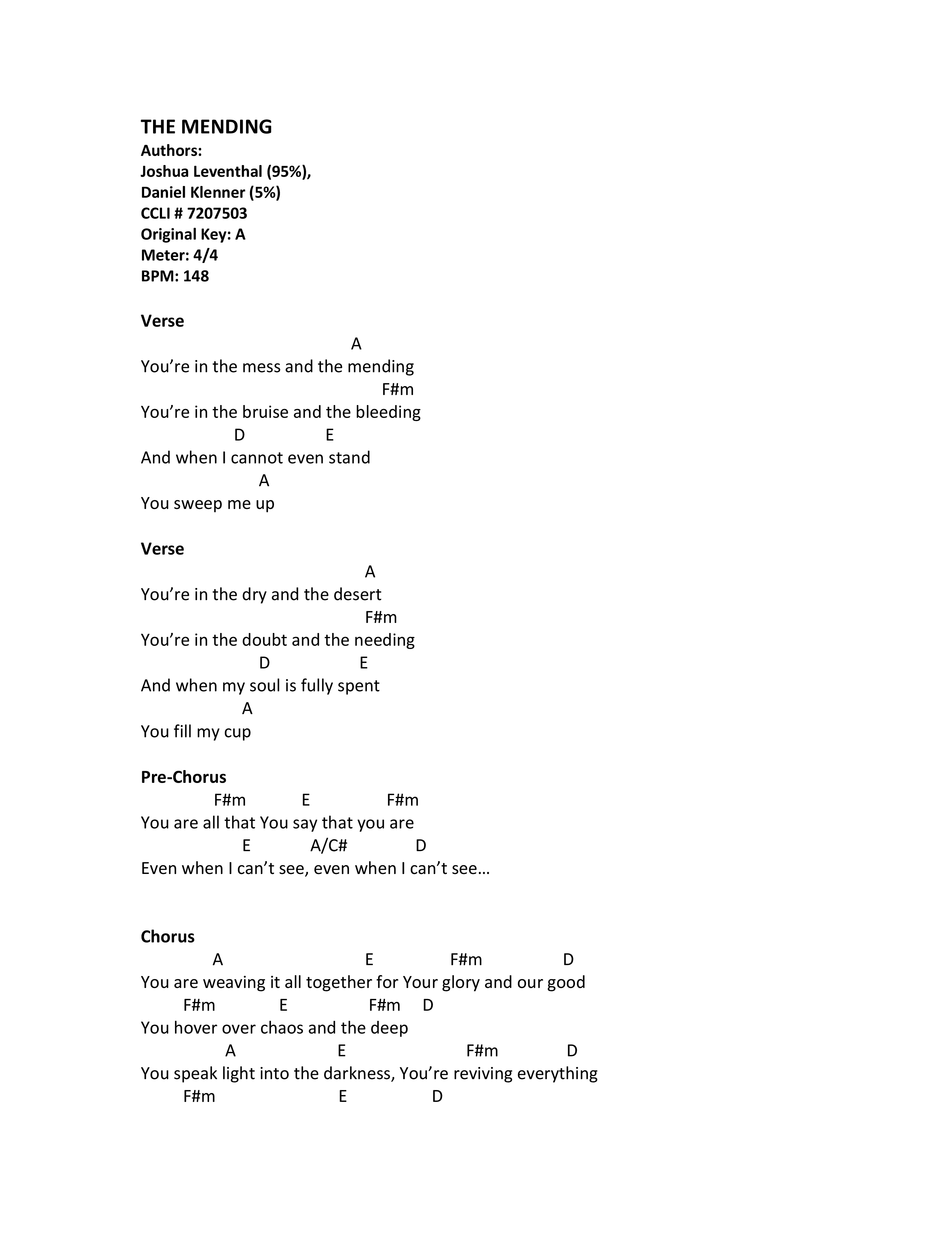 The Mending Chord Chart (Joshua Leventhal)