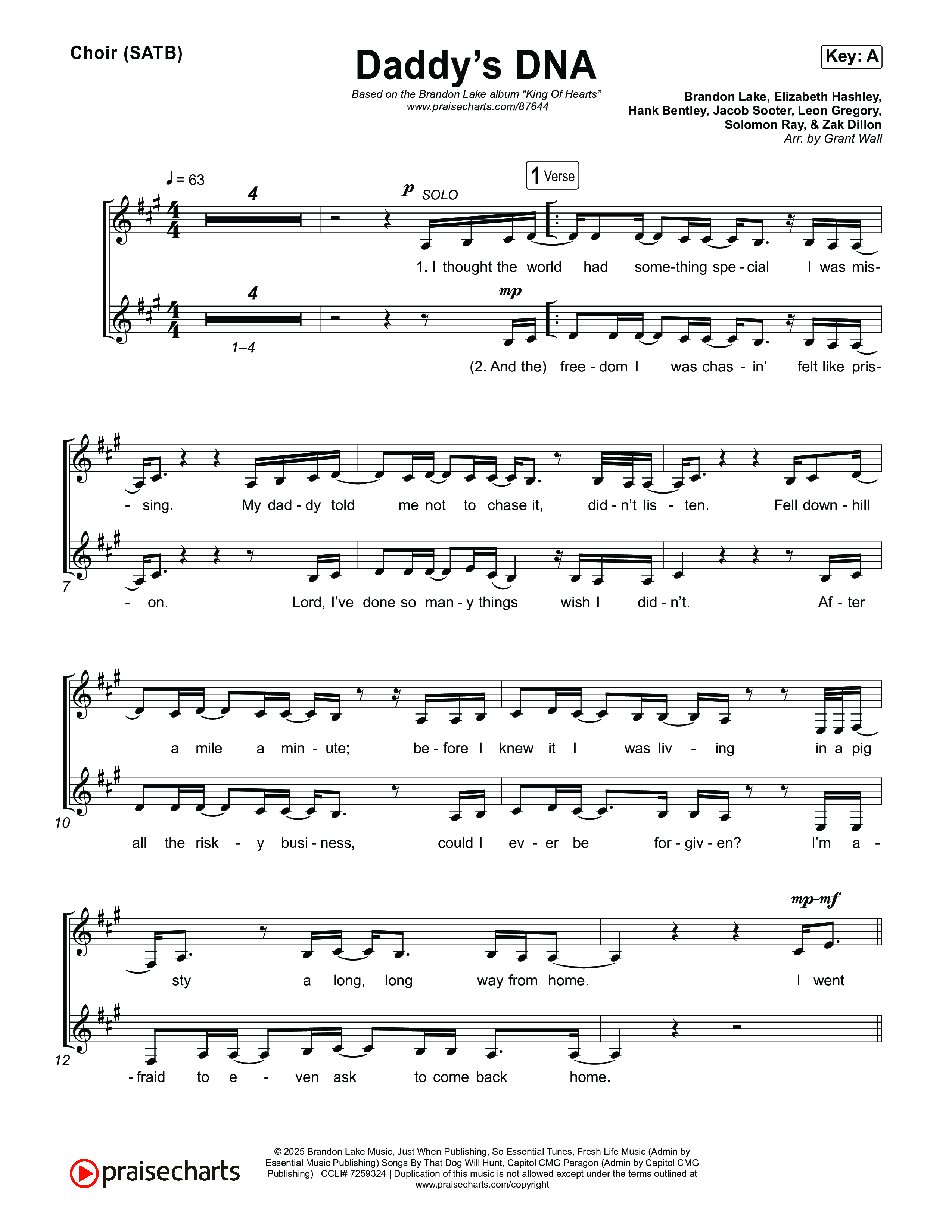 Daddy's DNA Choir Sheet (SATB) (Brandon Lake)