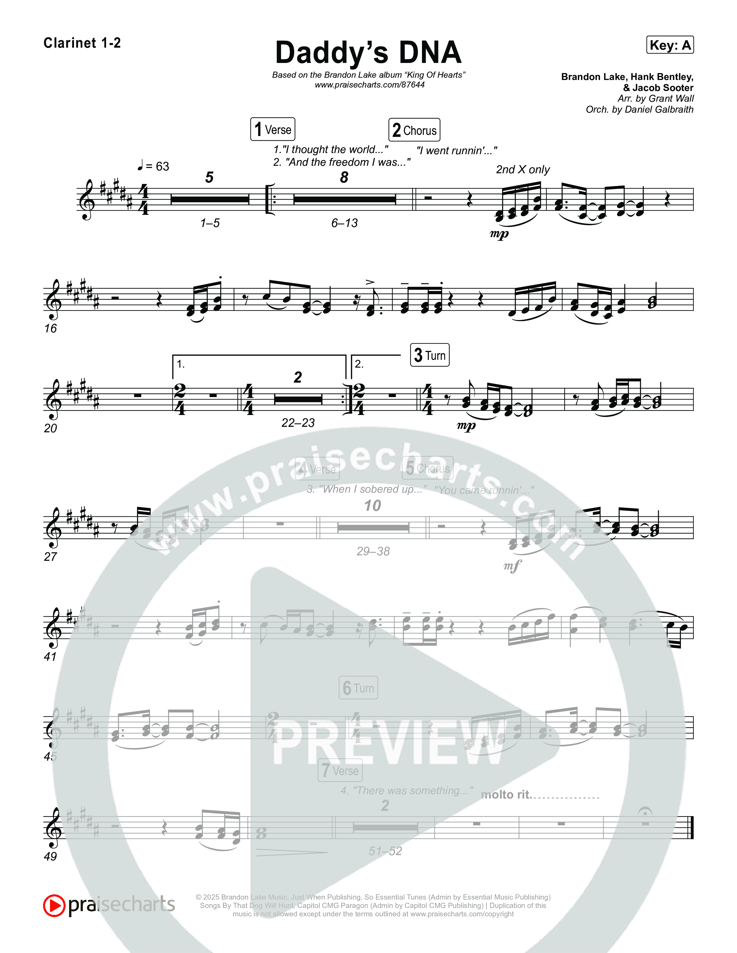 Daddy's DNA Clarinet 1,2 (Brandon Lake)