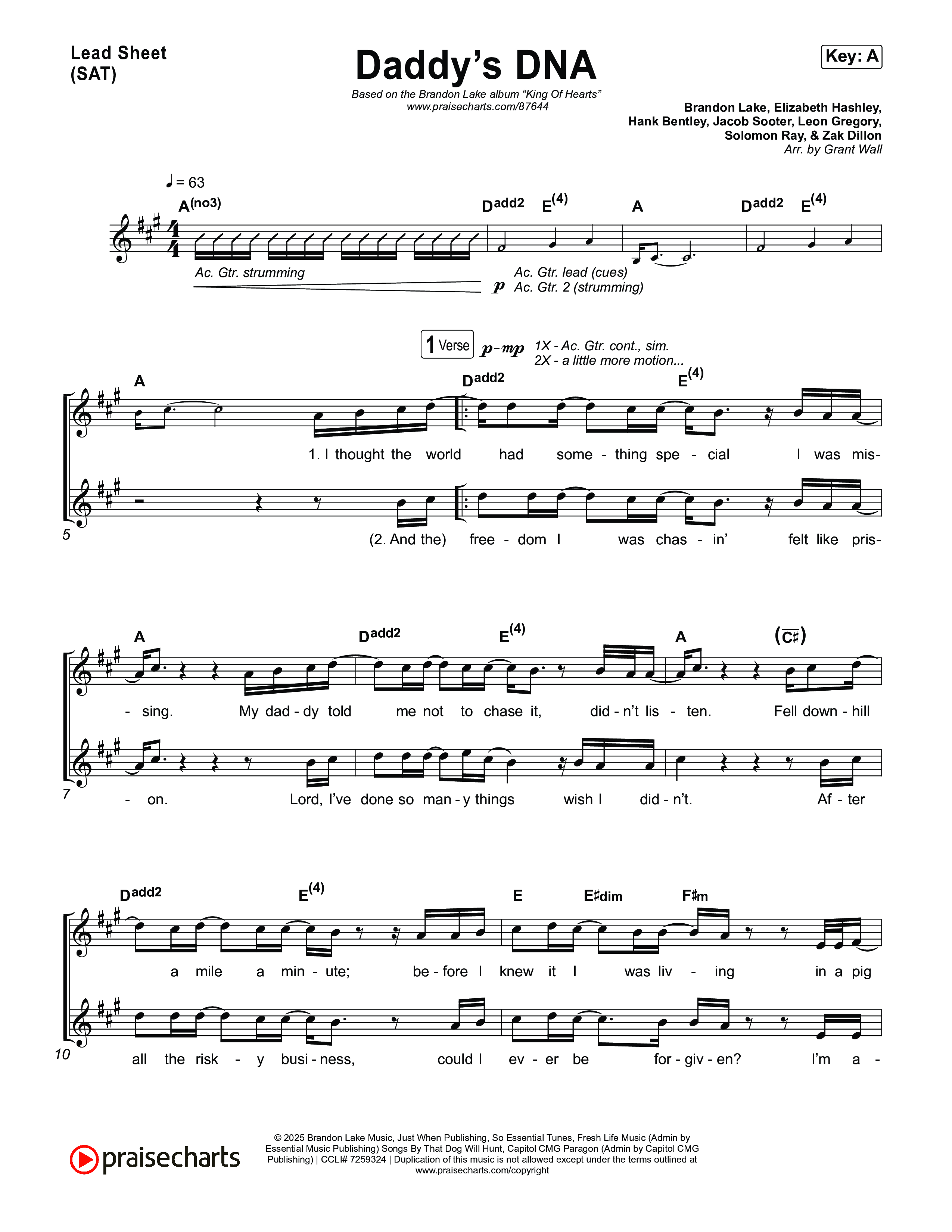 Daddy's DNA Lead Sheet (SAT) (Brandon Lake)