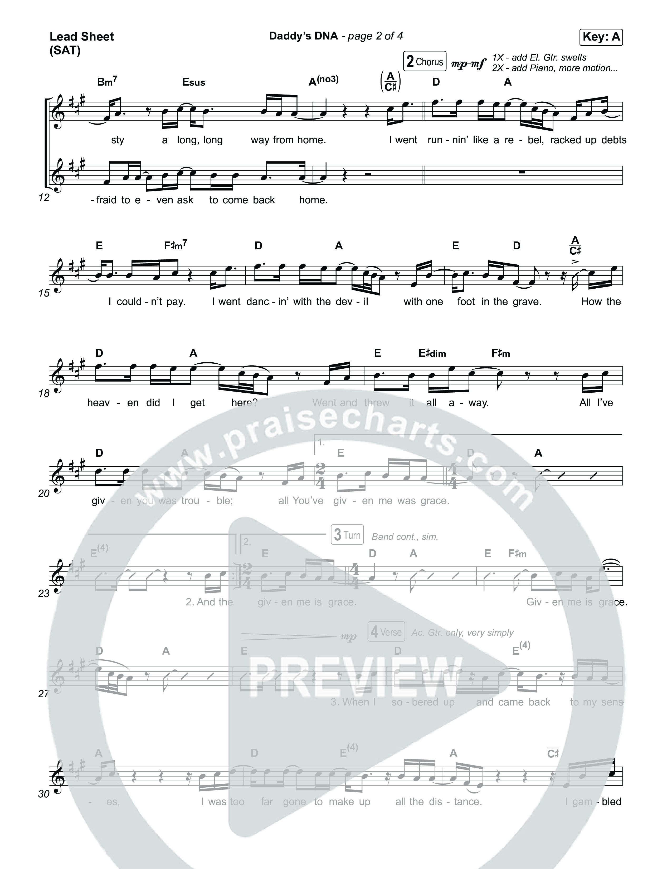 Daddy's DNA Lead Sheet (SAT) (Brandon Lake)